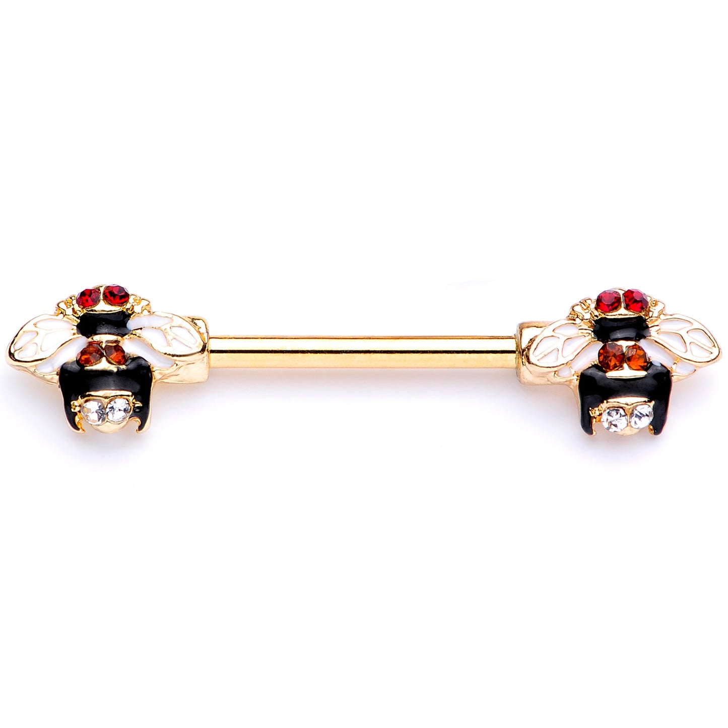 14G 9/16 Clear Yellow Gem Gold Tone Bee Barbell Nipple Ring Set