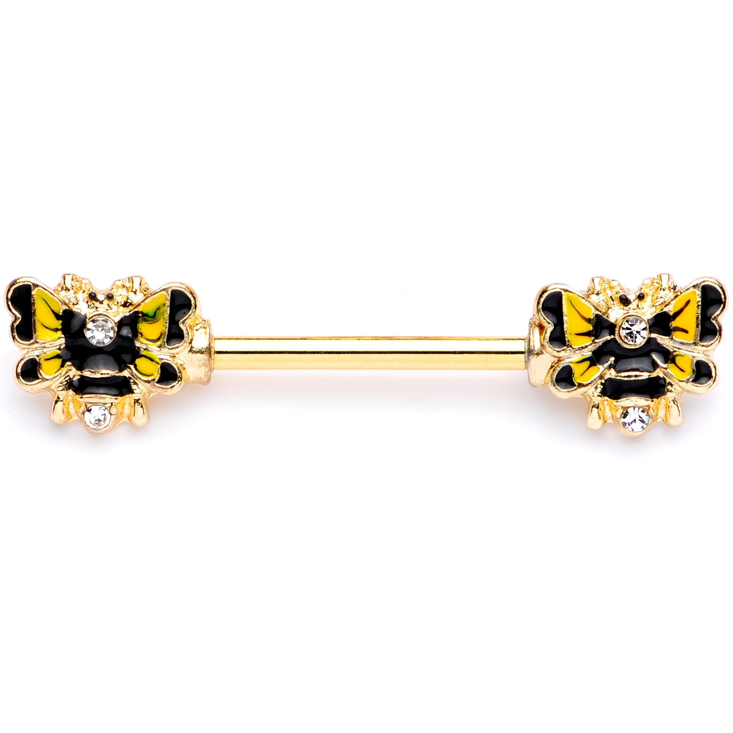 14G 9/16 Clear Gem Gold Tone Butterfly Barbell Nipple Ring Set