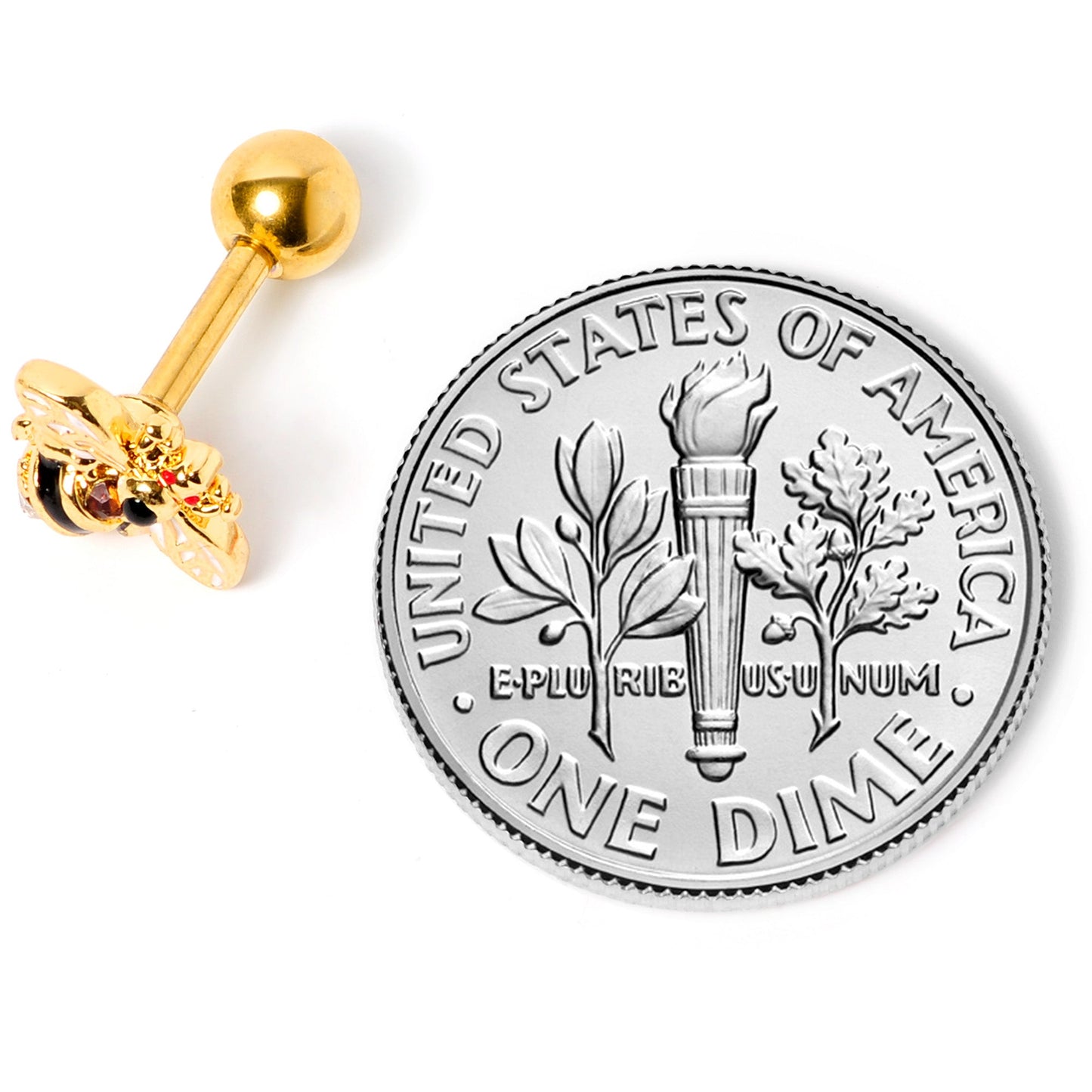 16G 1/4 Clear Black Gem Gold Tone Honey Bee Cartilage Tragus