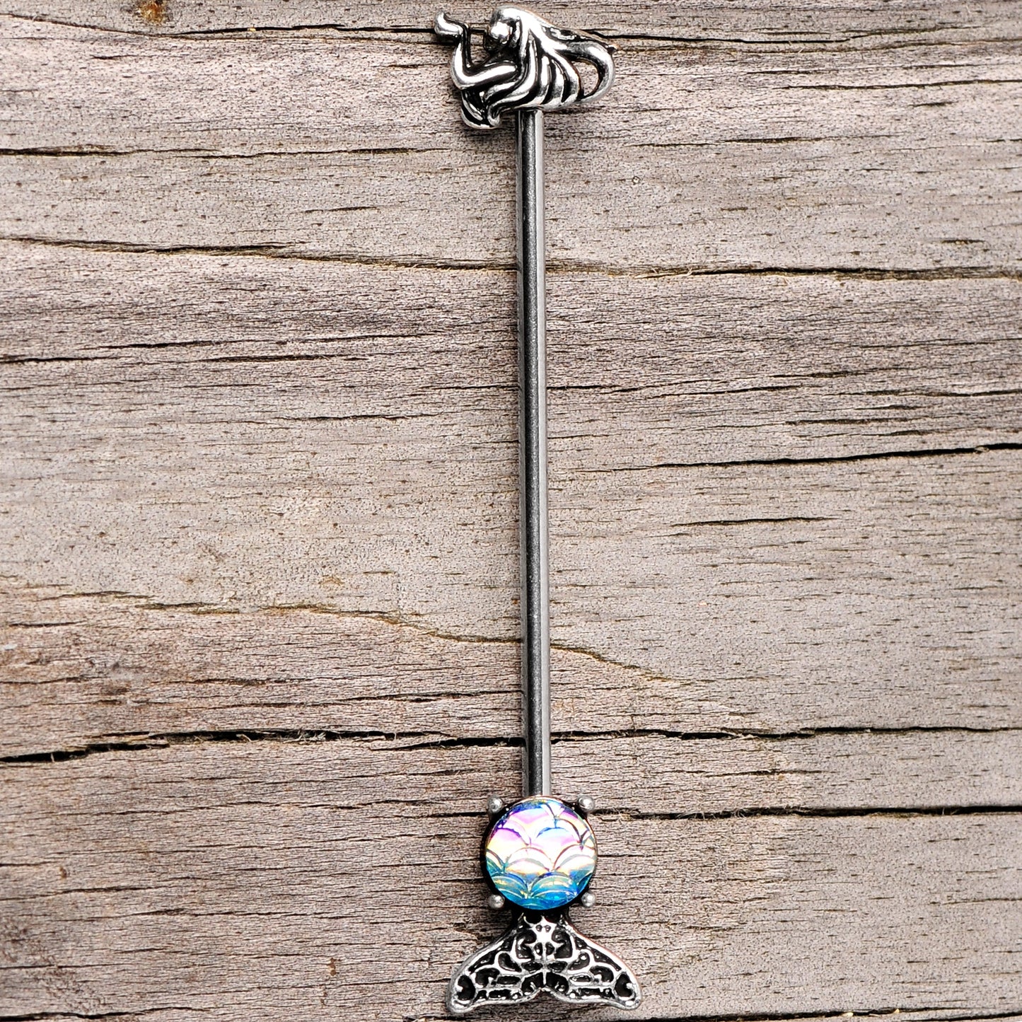 14G Blue Mermaid Scale Tail Industrial Barbell 38mm