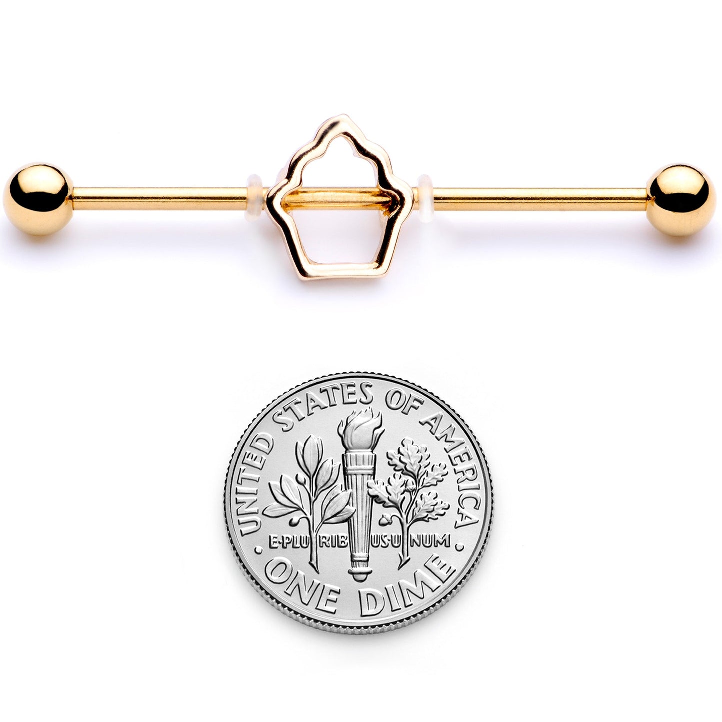 14G Gold Tone Hollow Cupcake Industrial Barbell 38mm