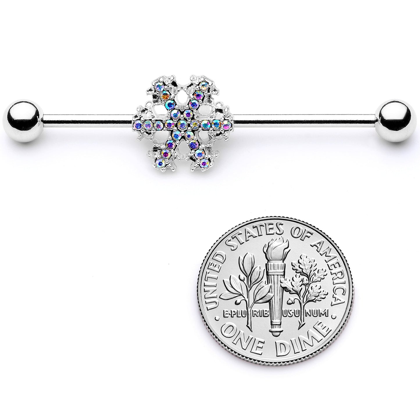 14G Aurora Gem Snowflake Industrial Barbell 38mm