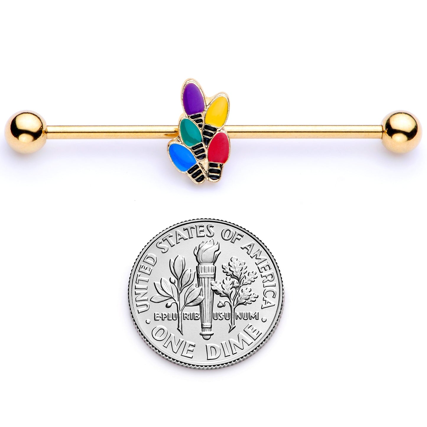 14G Gold Tone Christmas Lights Industrial Barbell 38mm