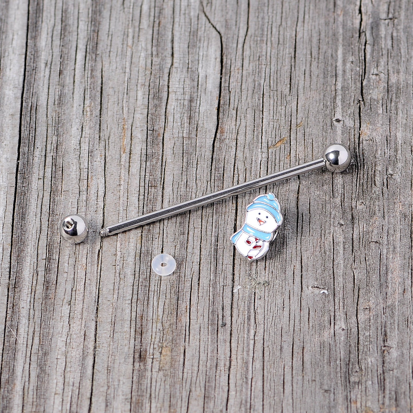 14G Snowman Winter Holiday Industrial Barbell 38mm