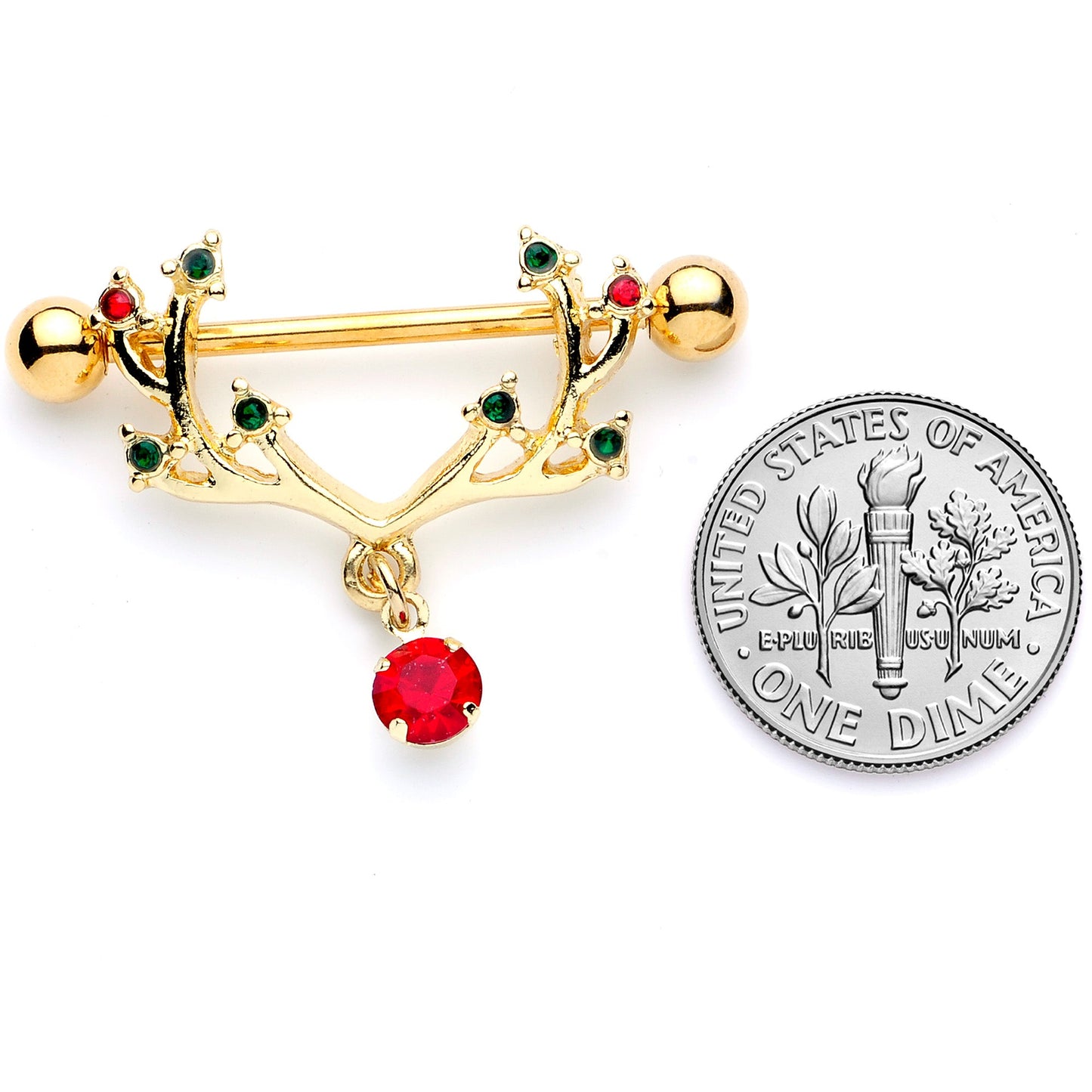 14G 25mm Red Green Gem Reindeer Antler Holiday Nipple Shield Set