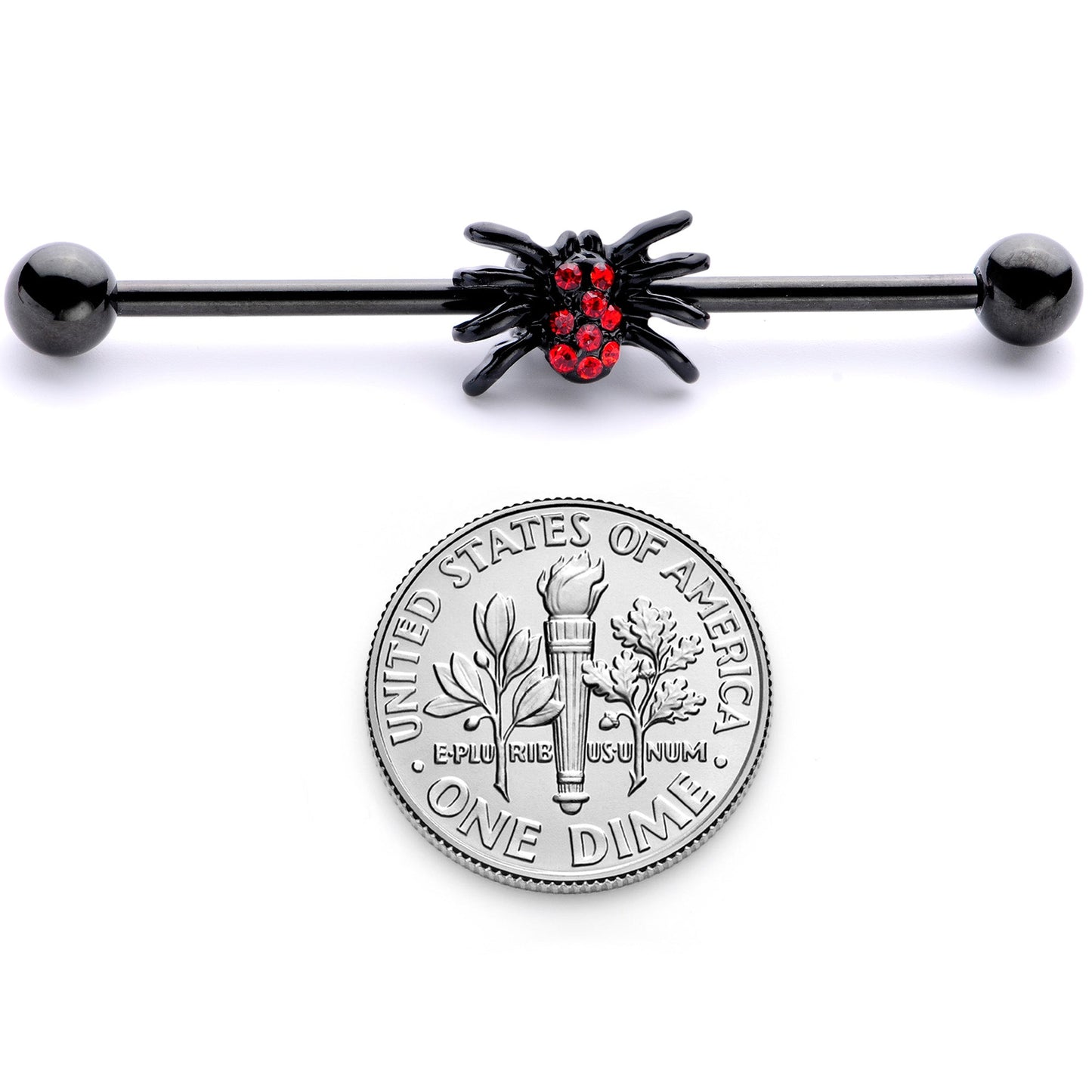 14G Red Gem Black Spider Halloween Industrial Barbell 38mm