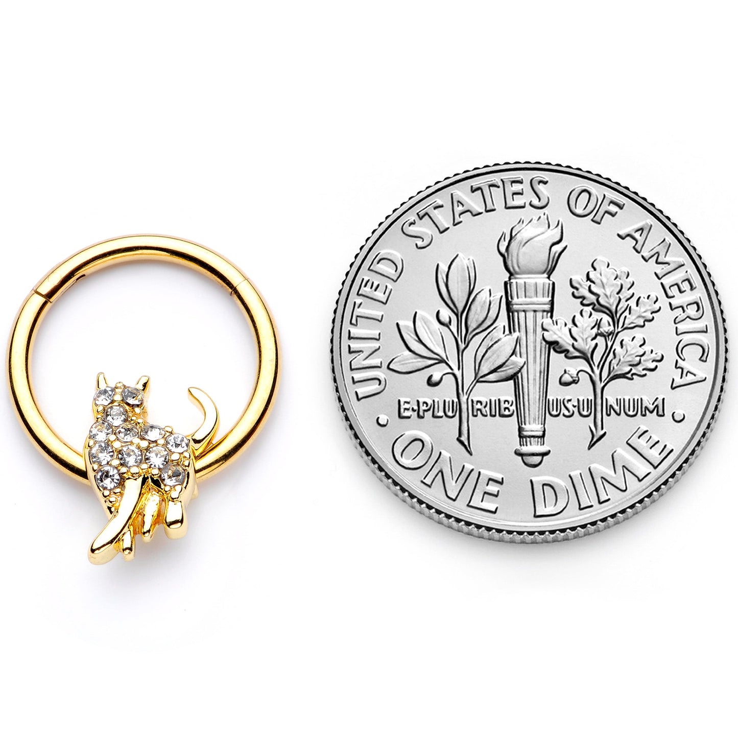 16G 3/8 Clear Gem Gold Tone Glamourpuss Cat Hinged Segment Ring