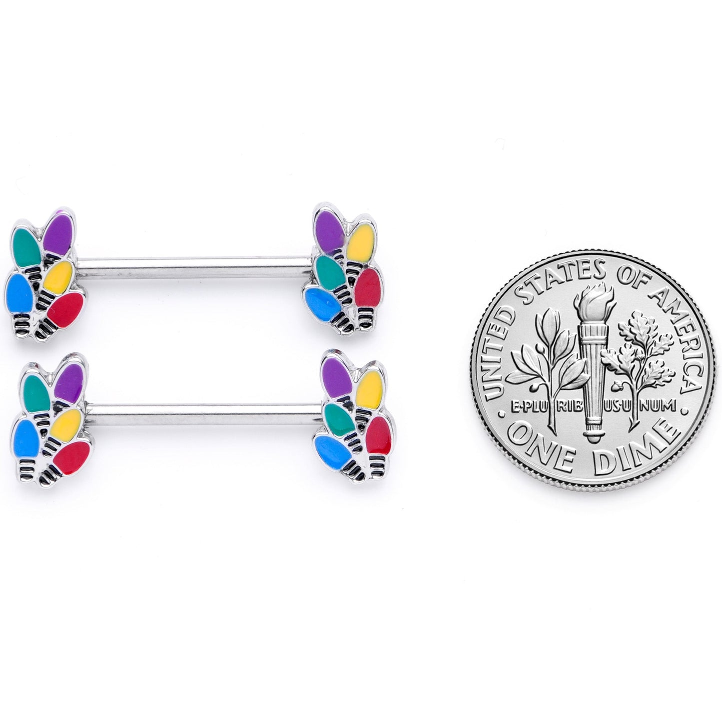 14G 5/8 Christmas Lights Holiday Barbell Nipple Ring Set