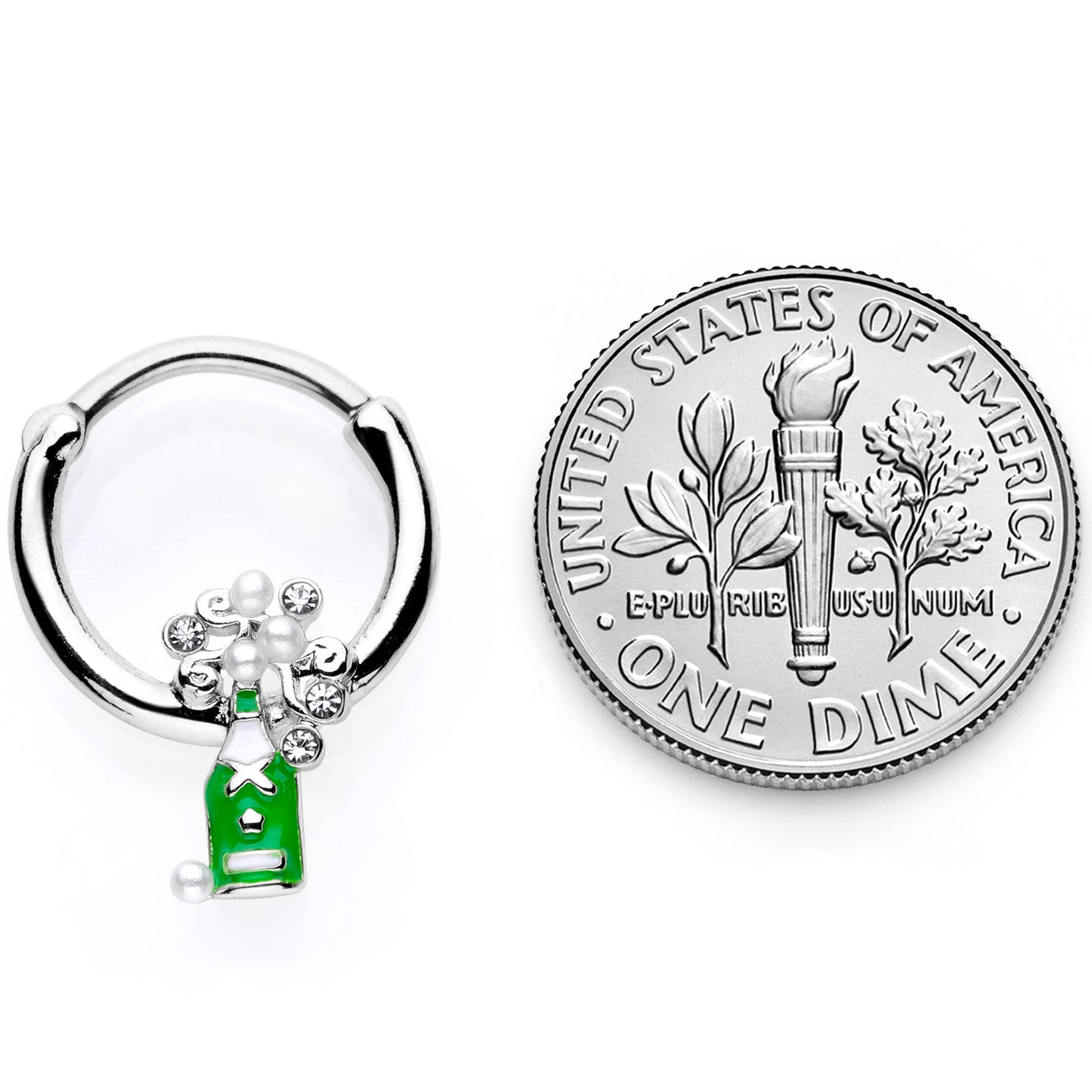 16G 3/8 Clear Gem Green Champagne Bottle Holiday Septum Clicker