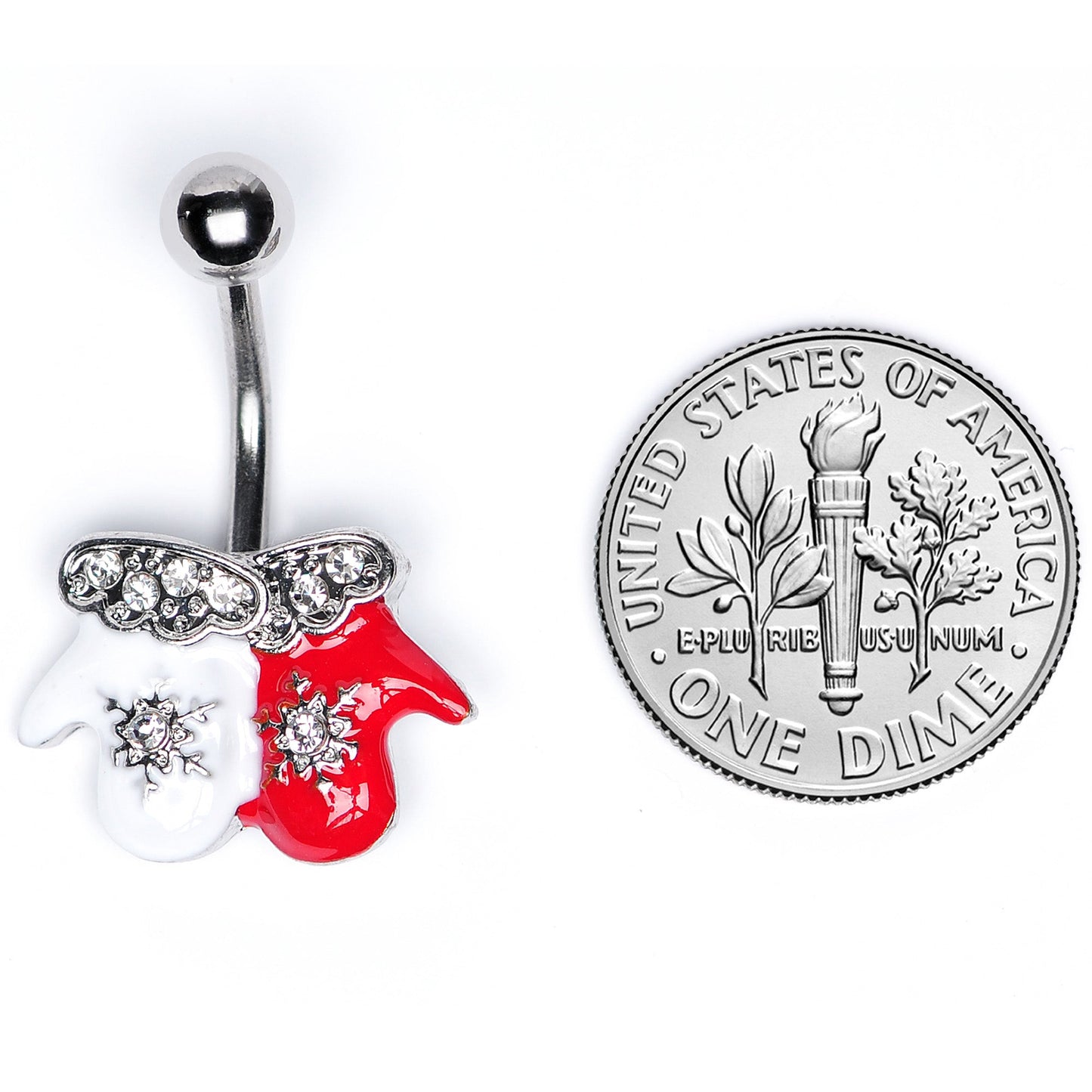 Clear Gem Winter Mittens Snowflake Christmas Belly Ring