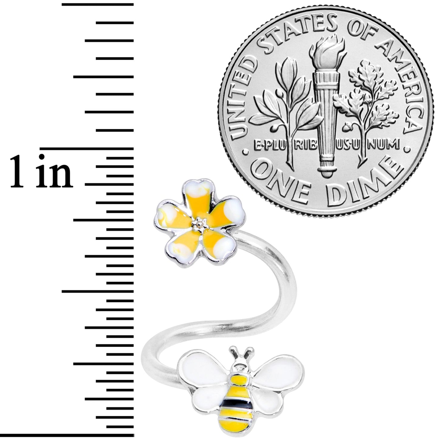 14G 3/8 Yellow Bee Flower Spiral Twister Belly Ring