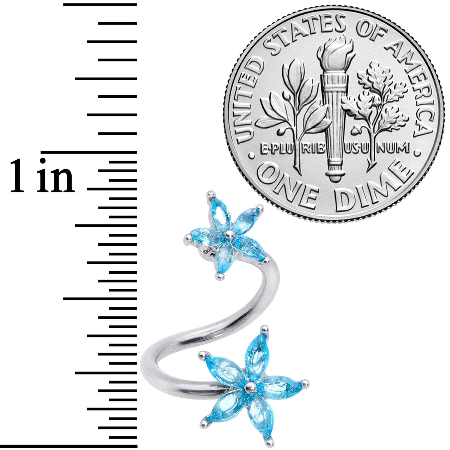 14G 3/8 Blue Gem Star Flower Spiral Twister Belly Ring