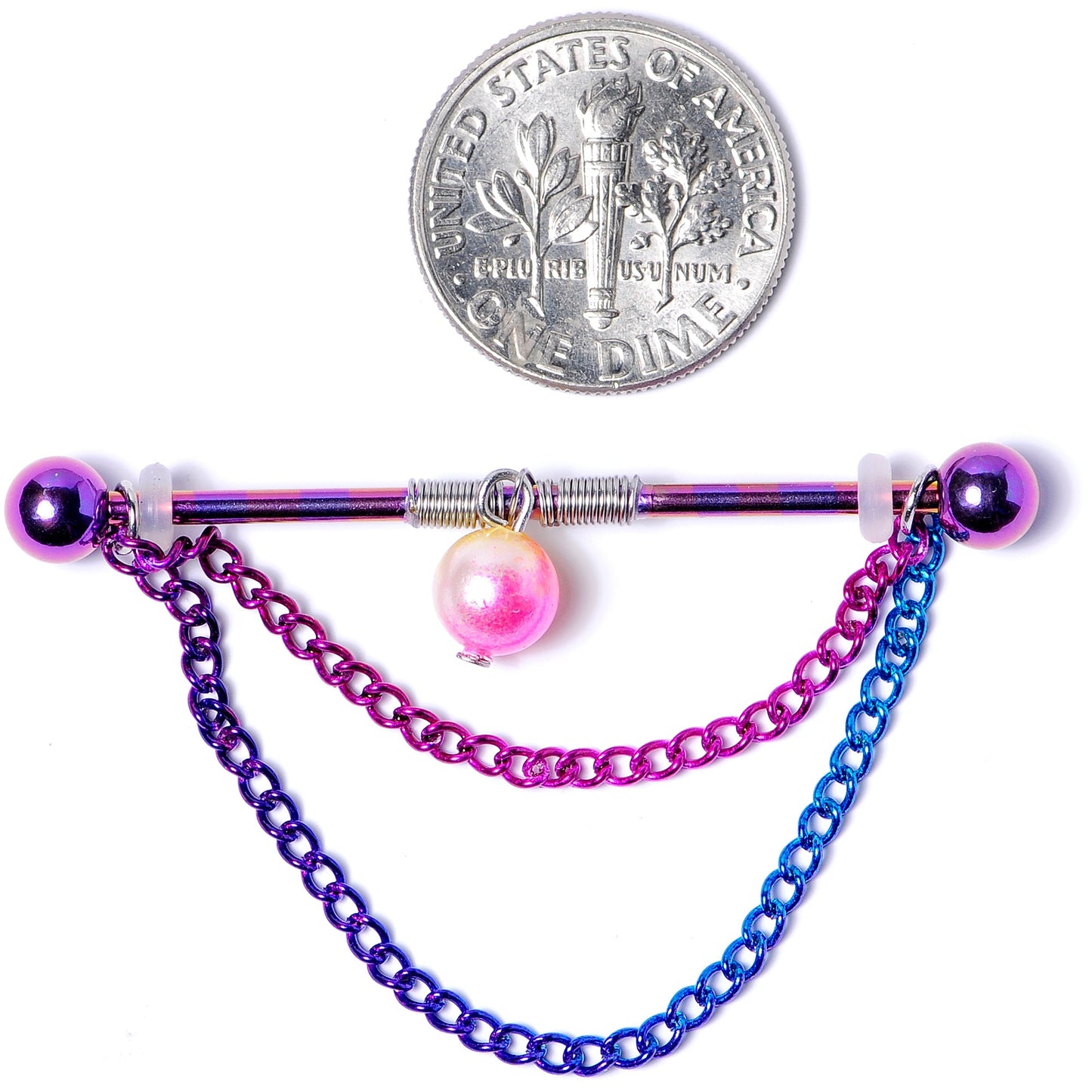 14G Rainbow Double Chain Dangle Project Bar 38mm