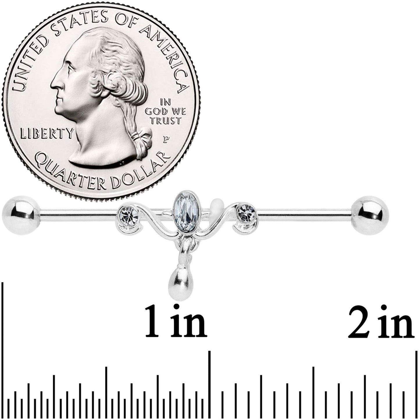 14G Clear Gem Drop Dangle Industrial Barbell 38mm