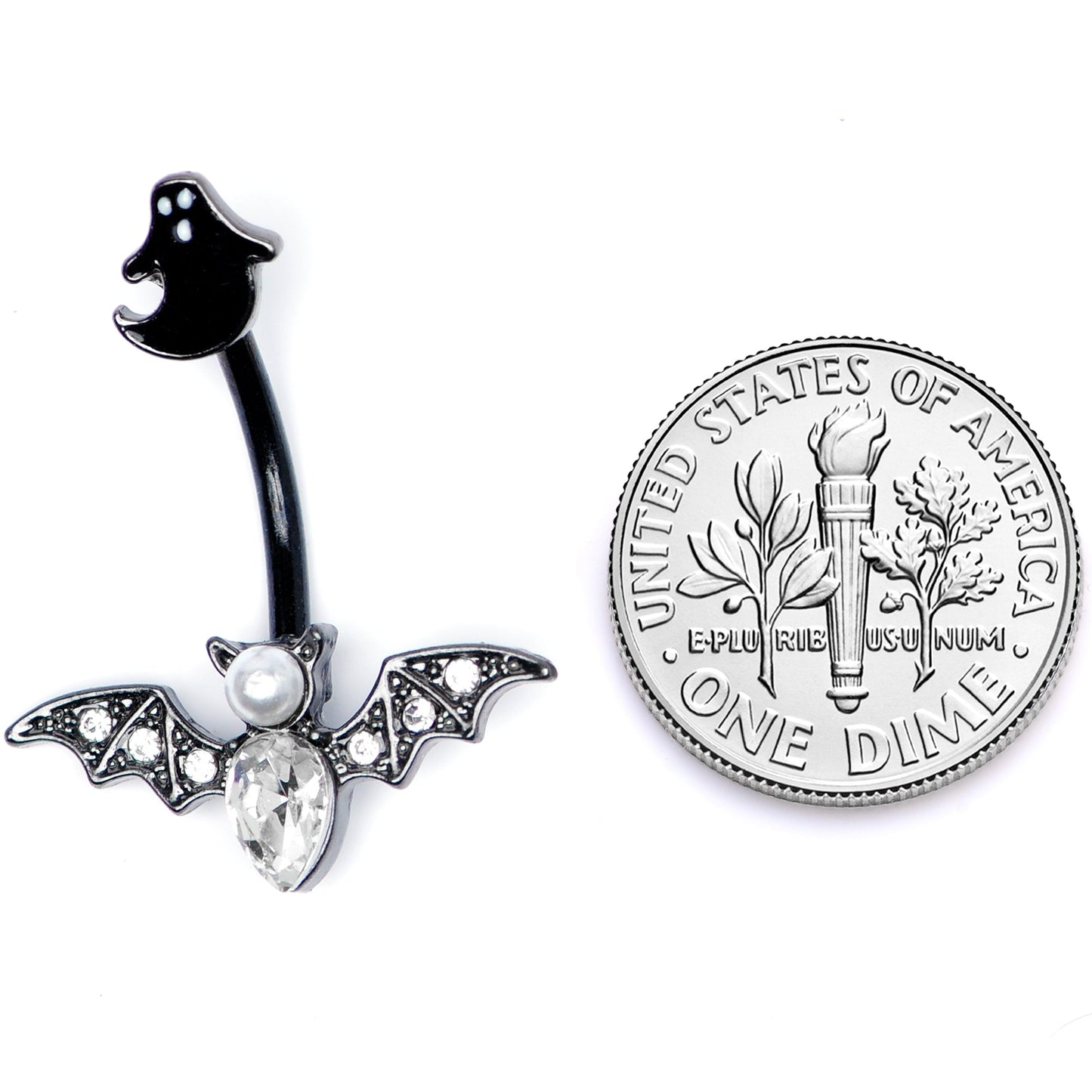 Clear Gem Black Ghost Vampire Bat Halloween Double Mount Belly Ring