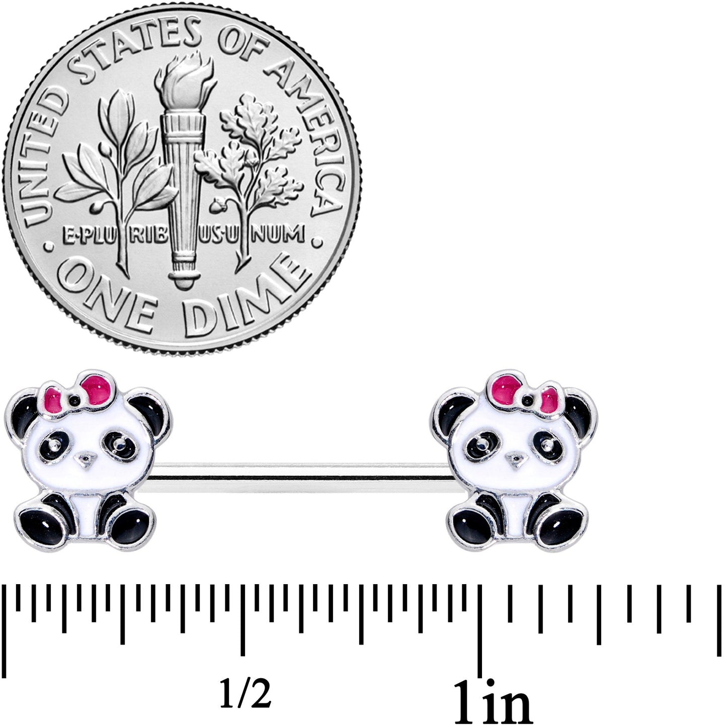 14G 9/16 Black White Precious Panda Barbell Nipple Ring Set