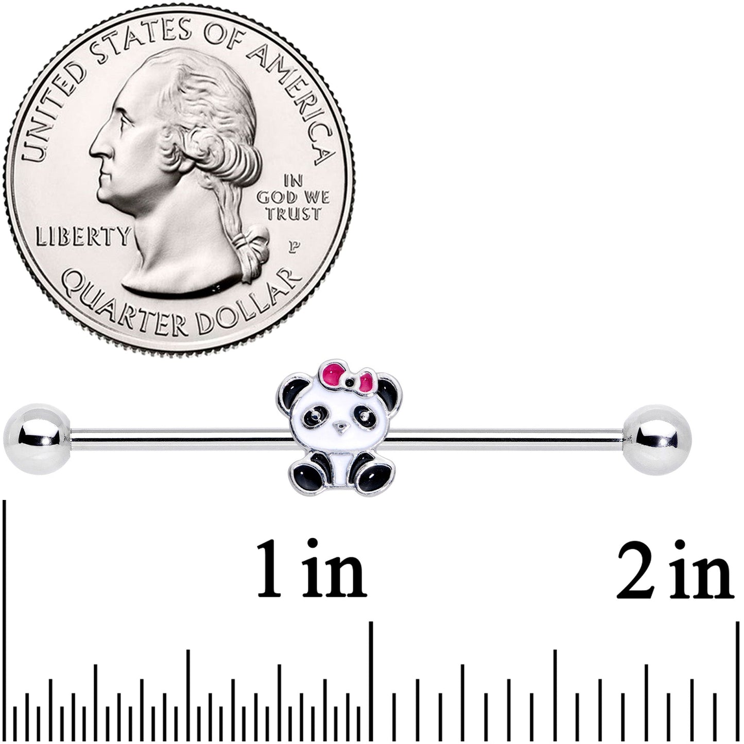 14G Black White Precious Panda Industrial Barbell 38mm