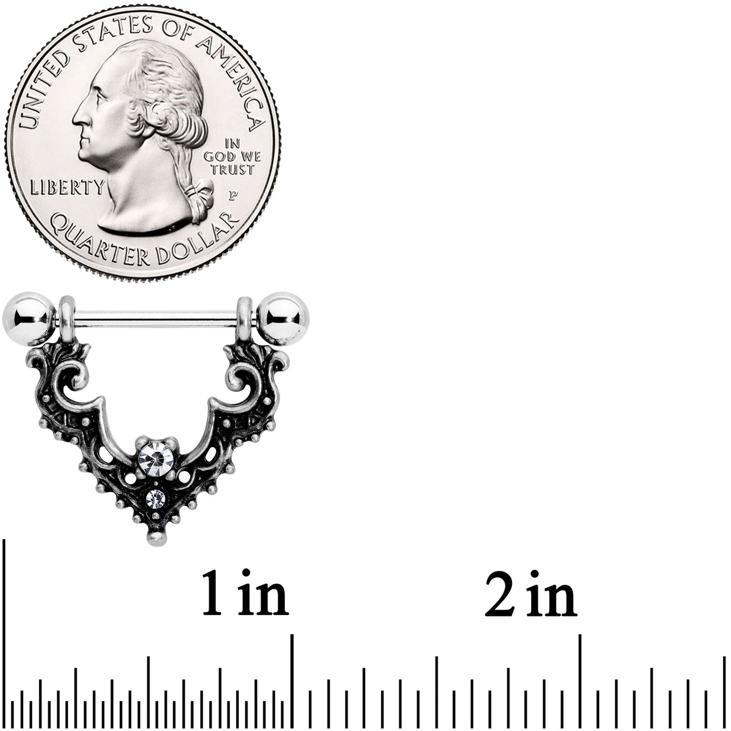 14G 9/16 Clear Gem Baroque Bat Nipple Shield Set