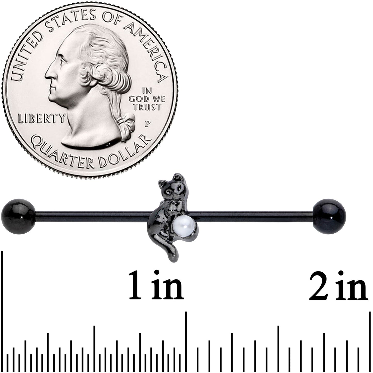 14G Black White Gem Black Cat Halloween Industrial Barbell 38mm