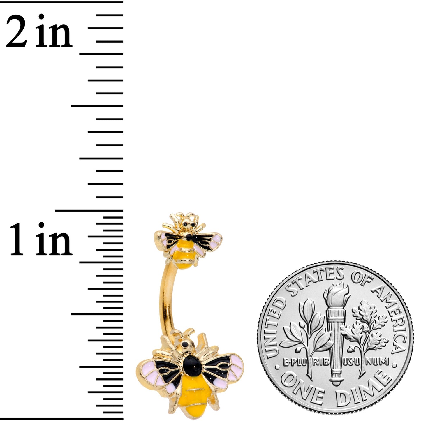 Gold Tone Yellow Pink Black Bee Double Mount Belly Ring