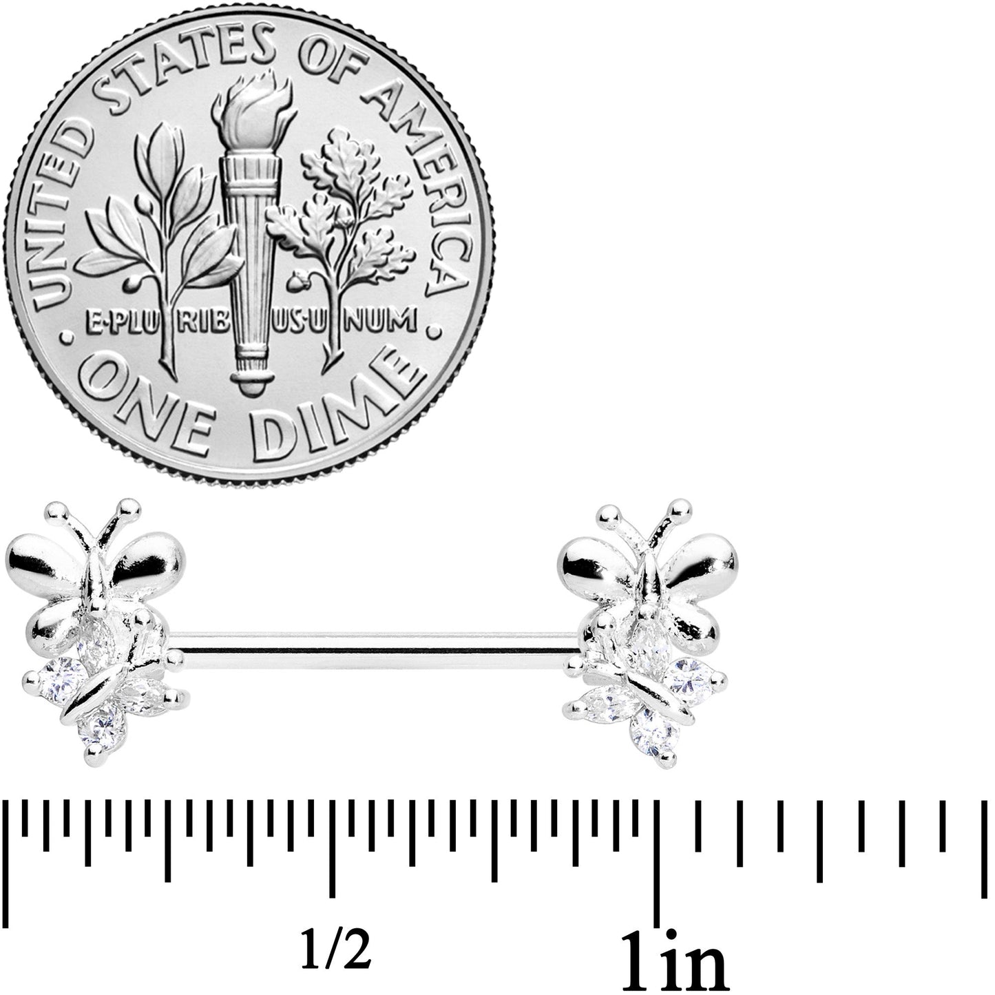 14G 5/8 Clear CZ Gem Butterfly Barbell Nipple Set