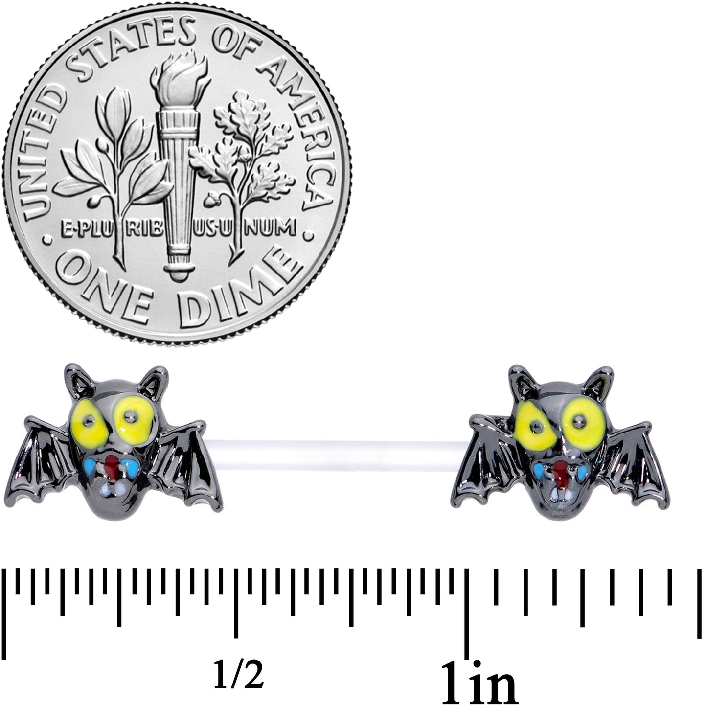 14G 9/16 Clear Bioplast Vampire Bat Barbell Nipple Ring Set