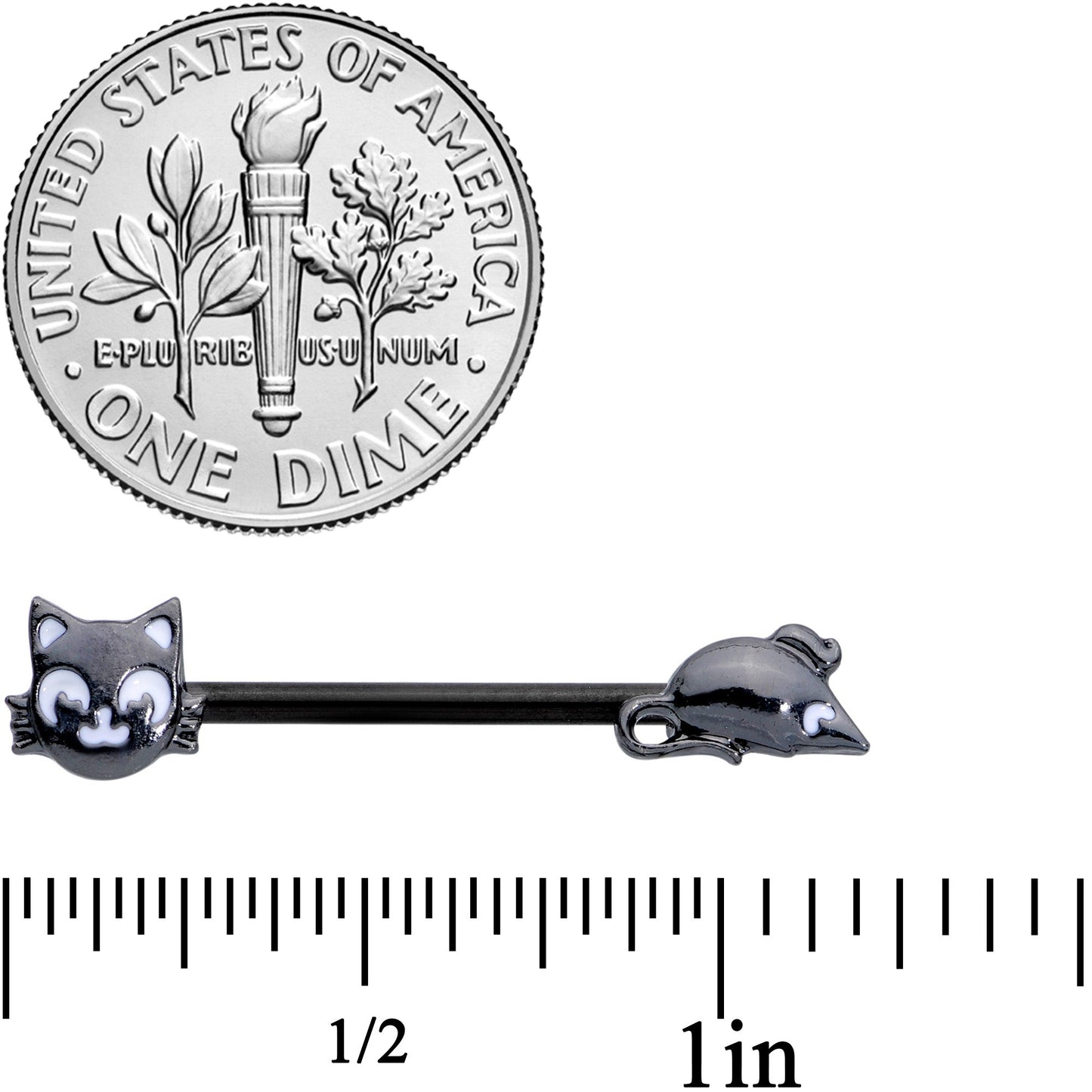 14G 9/16 Black Cat Mouse Halloween Barbell Nipple Ring Set
