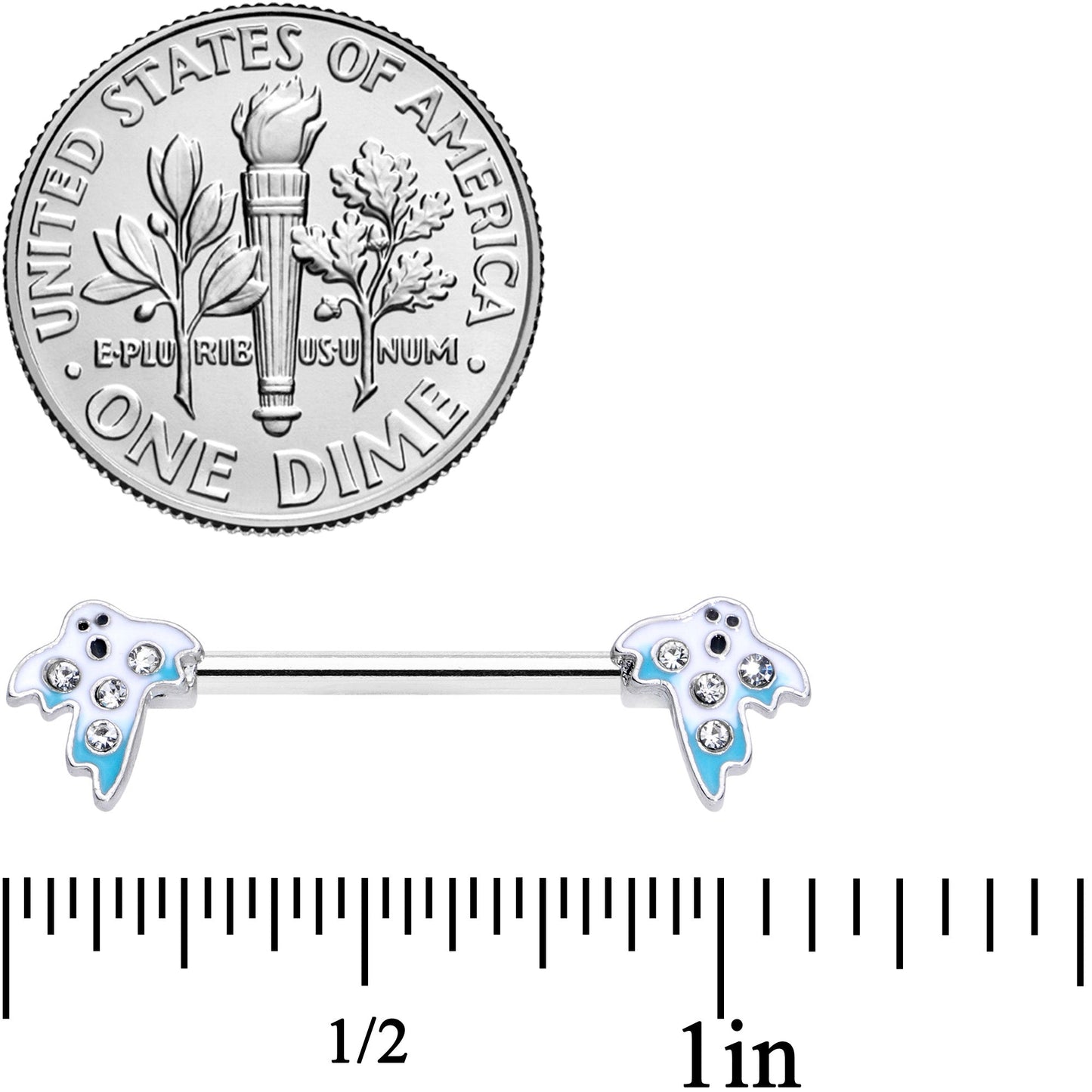 14G 9/16 Clear Gem White Ghost Halloween Barbell Nipple Ring Set