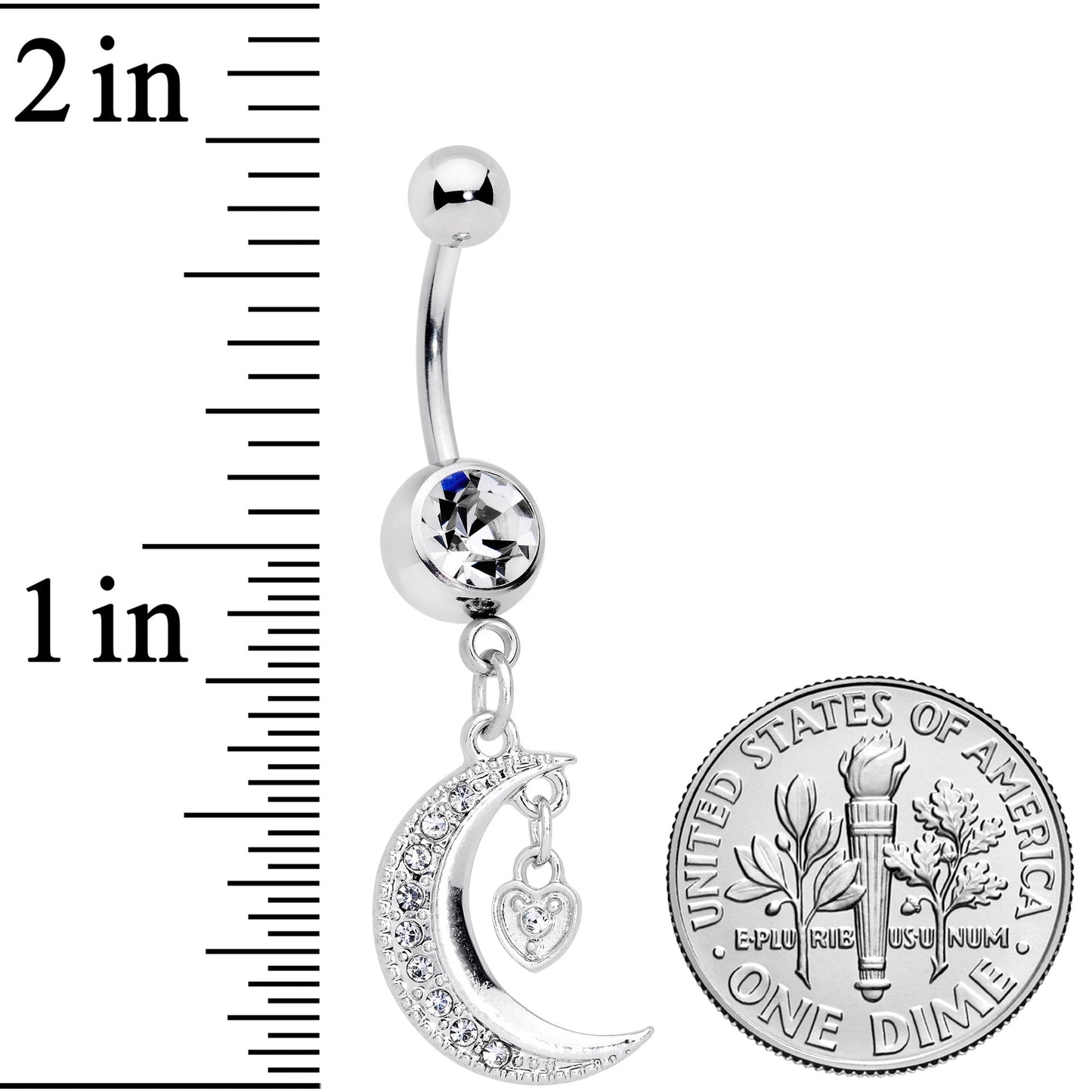 Clear CZ Gem Heart Padlock Crescent Moon Dangle Belly Ring