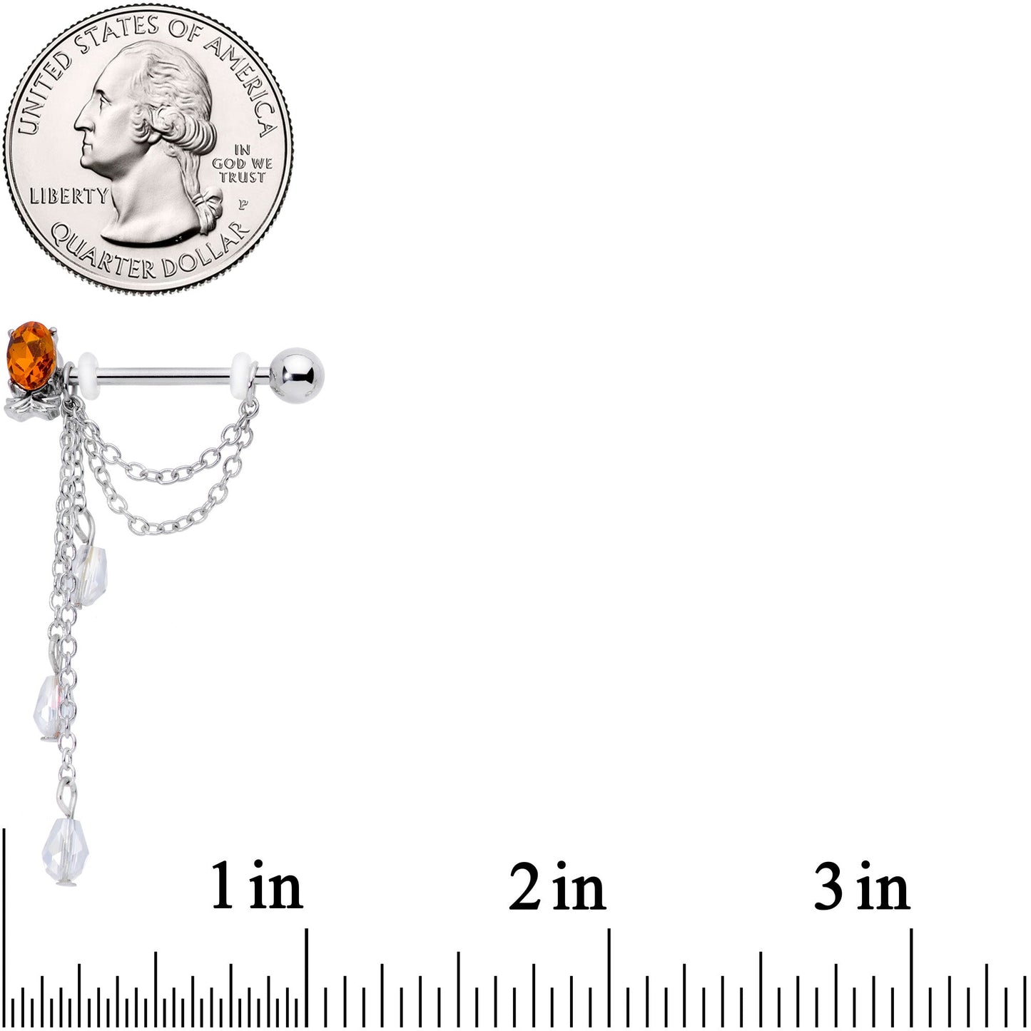 14G 9/16 Clear Orange Gem Pineapple Dangle Nipple Ring Set