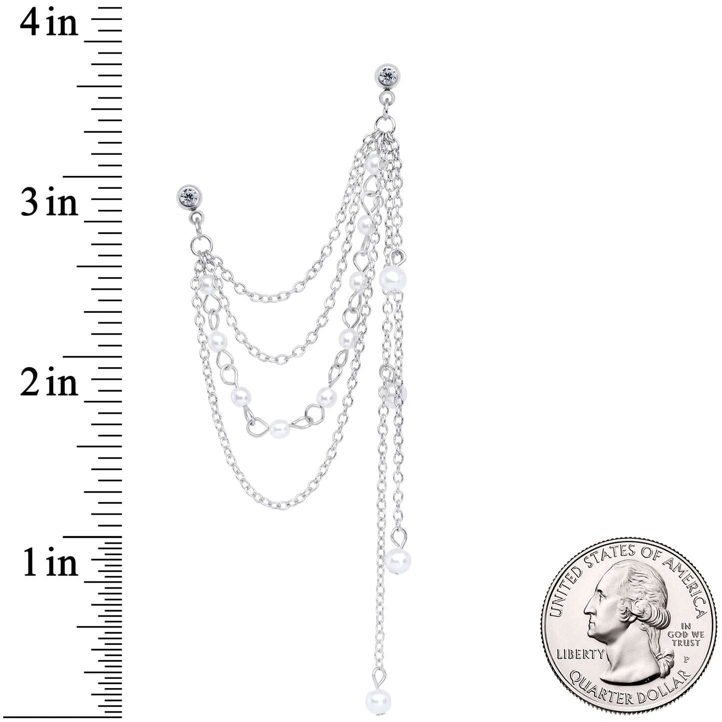 16G 1/4 Clear Gem Multiple Dangle Cartilage Chain Earring