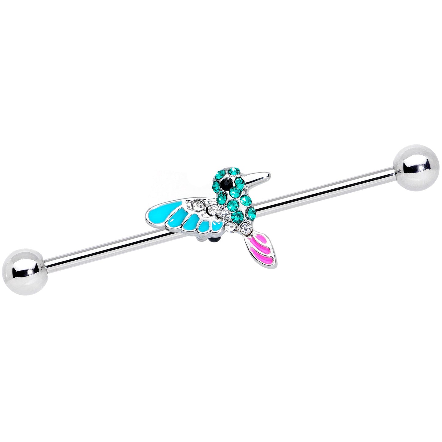 14G Clear Green Gem Summer Hummingbird Industrial Barbell 38mm