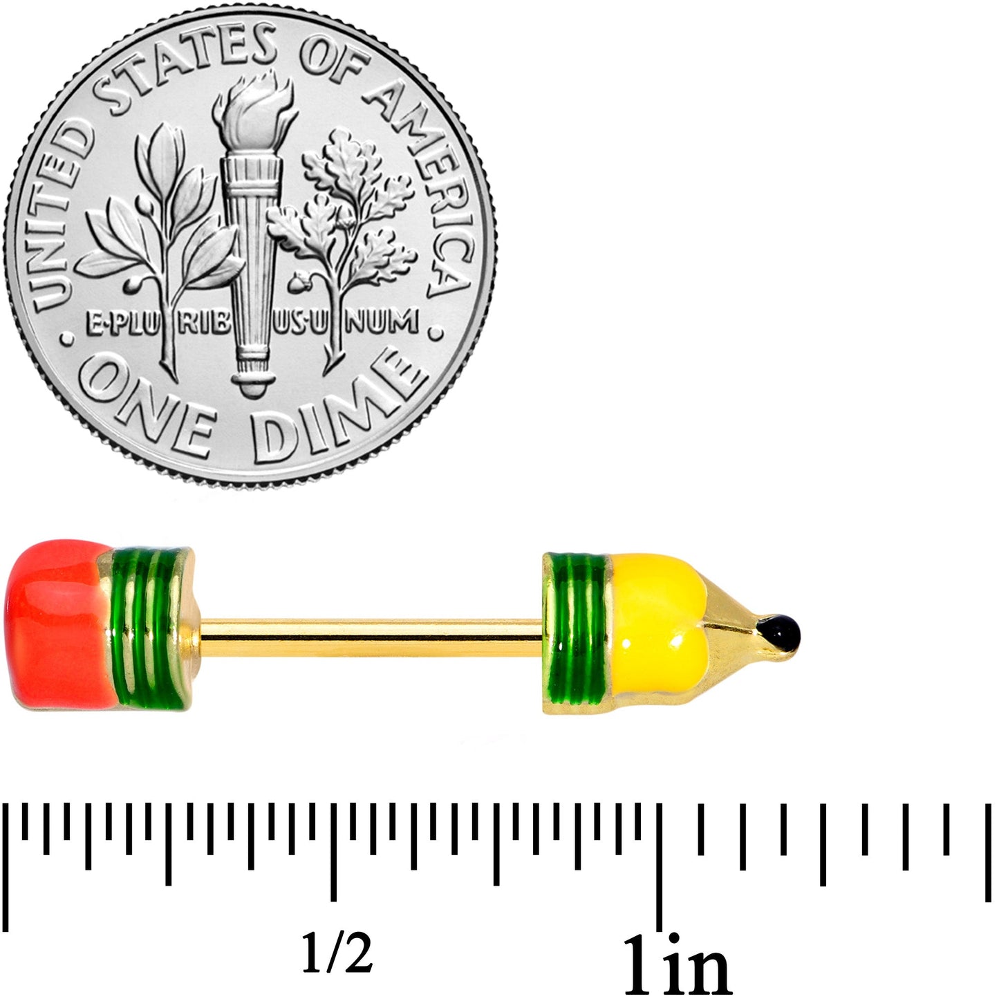 14G 9/16 Gold Tone Get to Work Pencil Barbell Nipple Ring Set