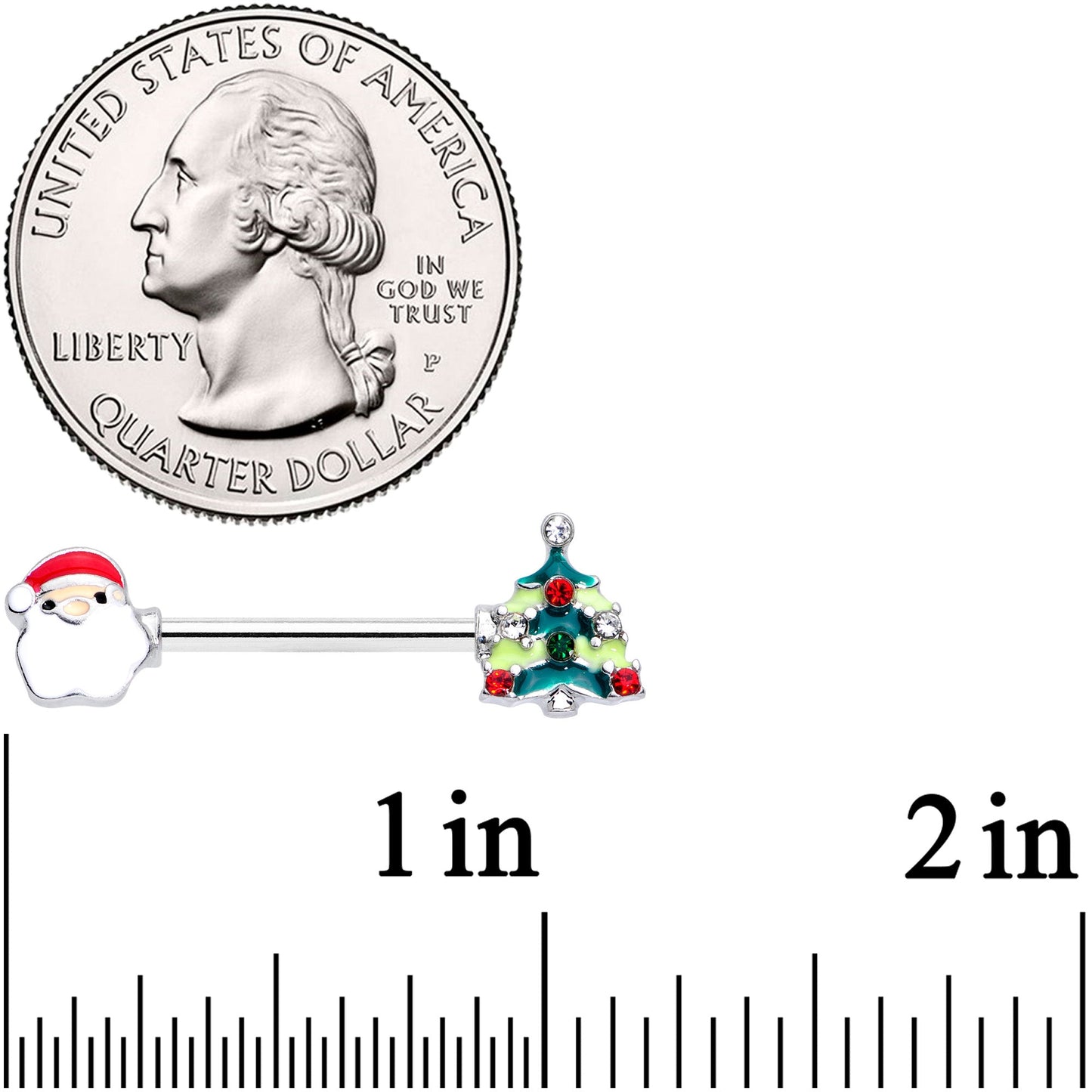 14G 9/16 Red Gem Santa Christmas Tree Barbell Nipple Ring Set