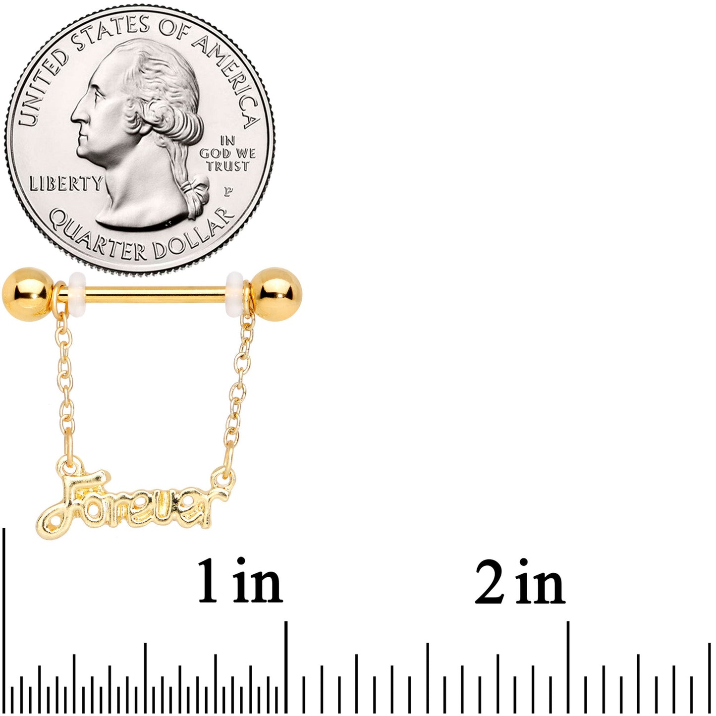 14G 1/2 Gold Tone Love Forever Chain Dangle Nipple Ring Set