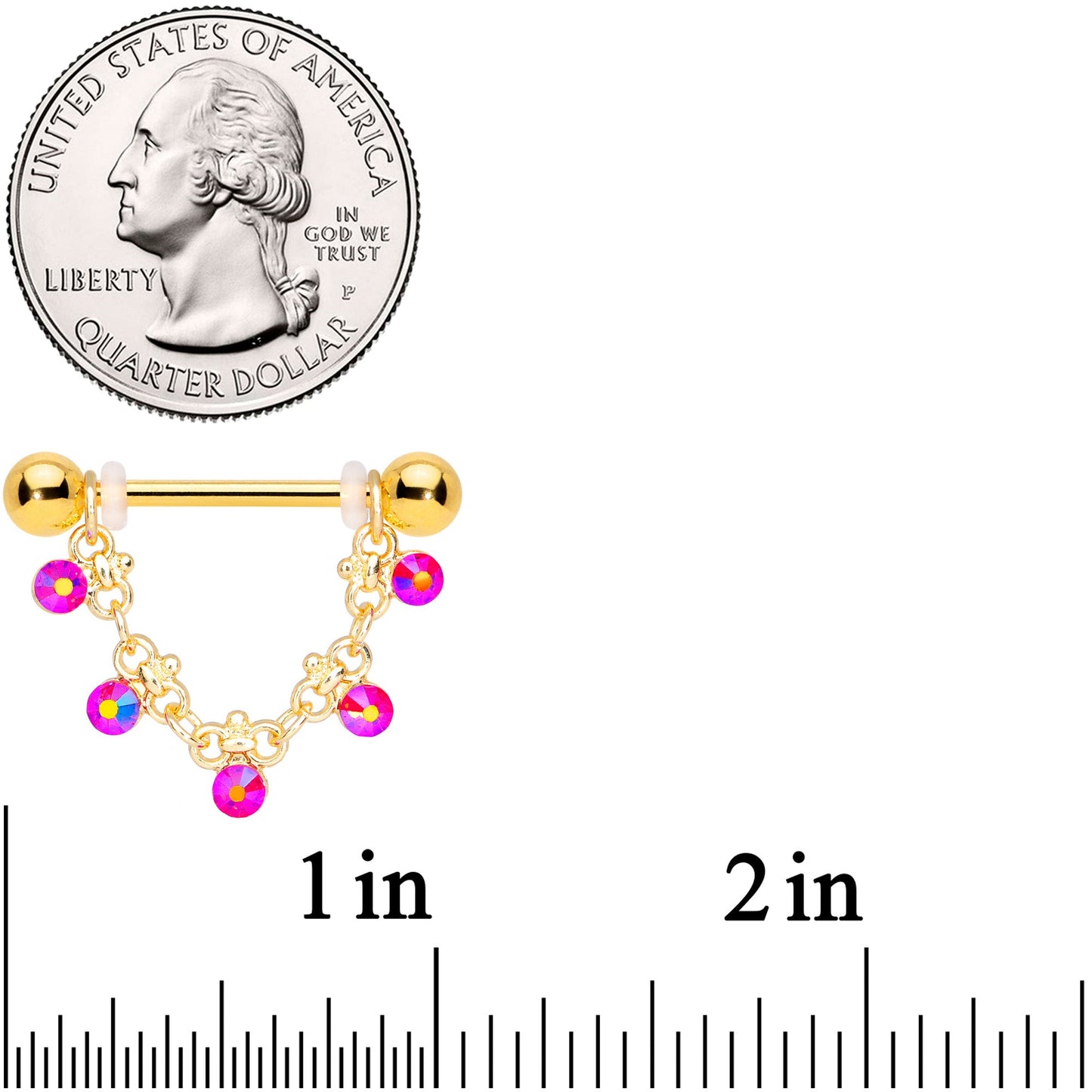 14G 3/4 Aurora Gem Gold Tone Chain Dangle Nipple Ring Set