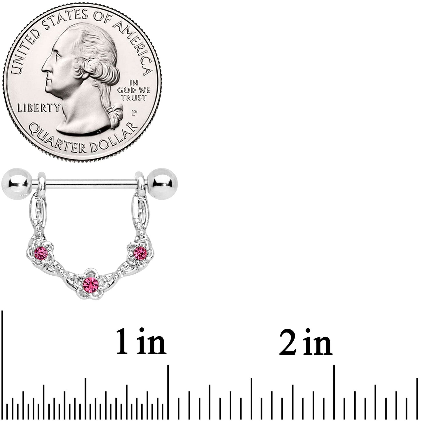 14G 3/4 Pink Gem Knotted Flower Dangle Nipple Ring Set