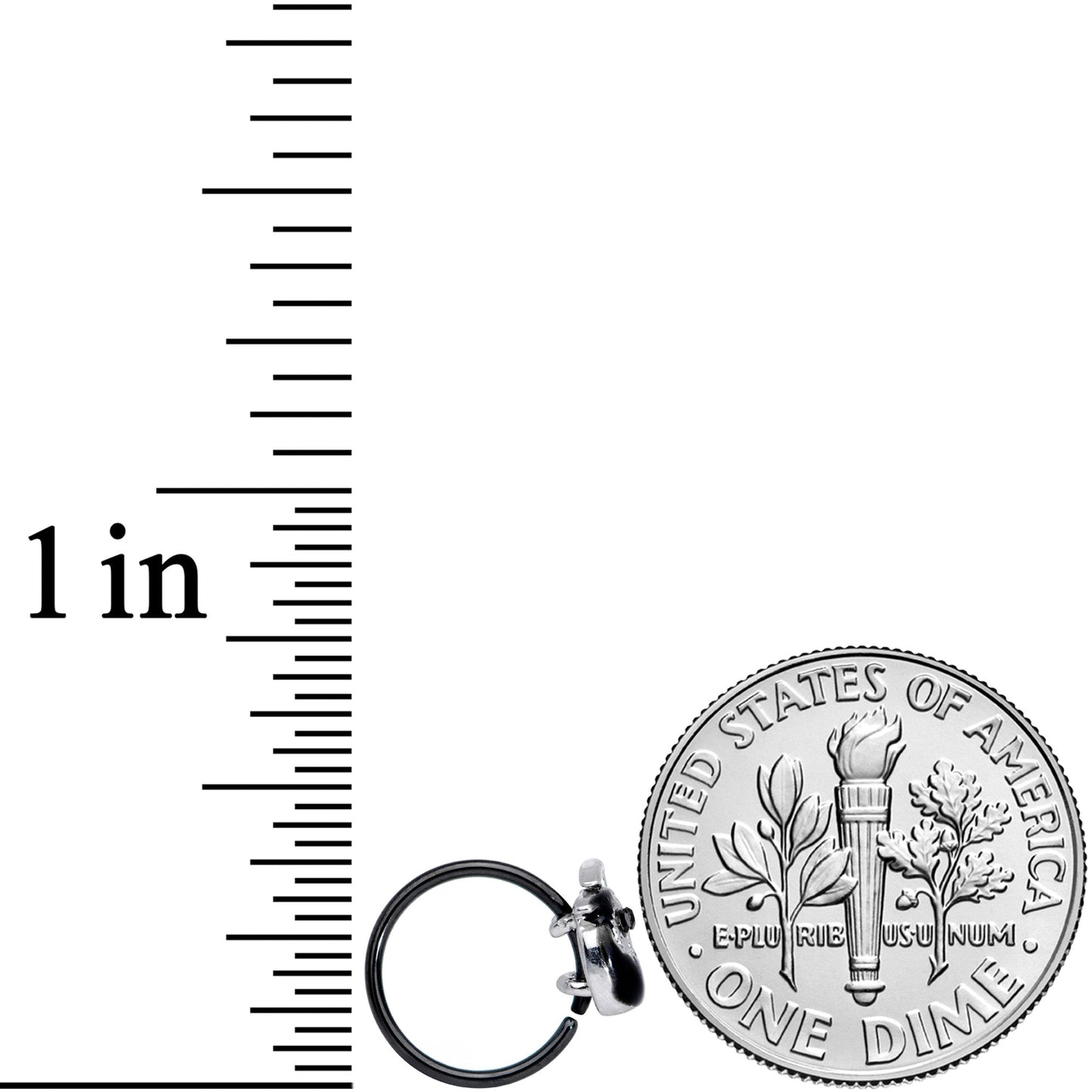 20G 1/4 Black Gem Black Grim Reaper Halloween Nose Hoop