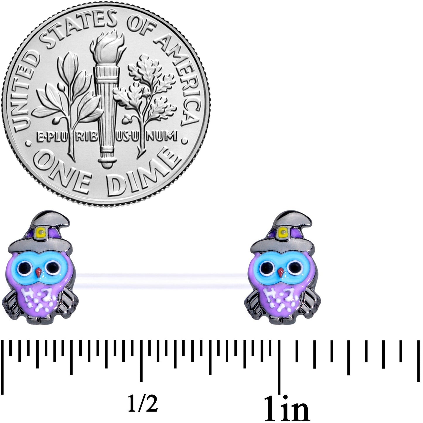14G 9/16 Clear Bioplast Witch Owl Halloween Nipple Ring Set