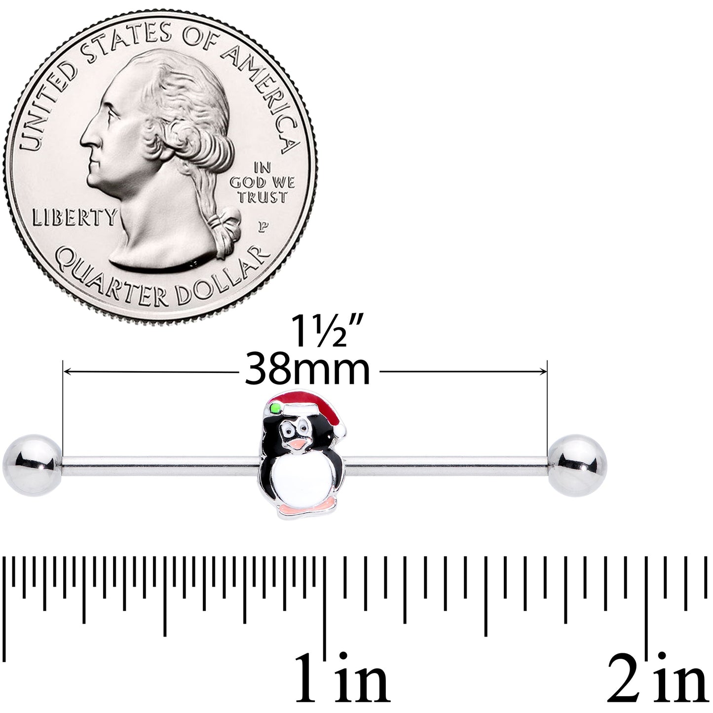14G Santa Hat Penguin Christmas Industrial Barbell 38mm