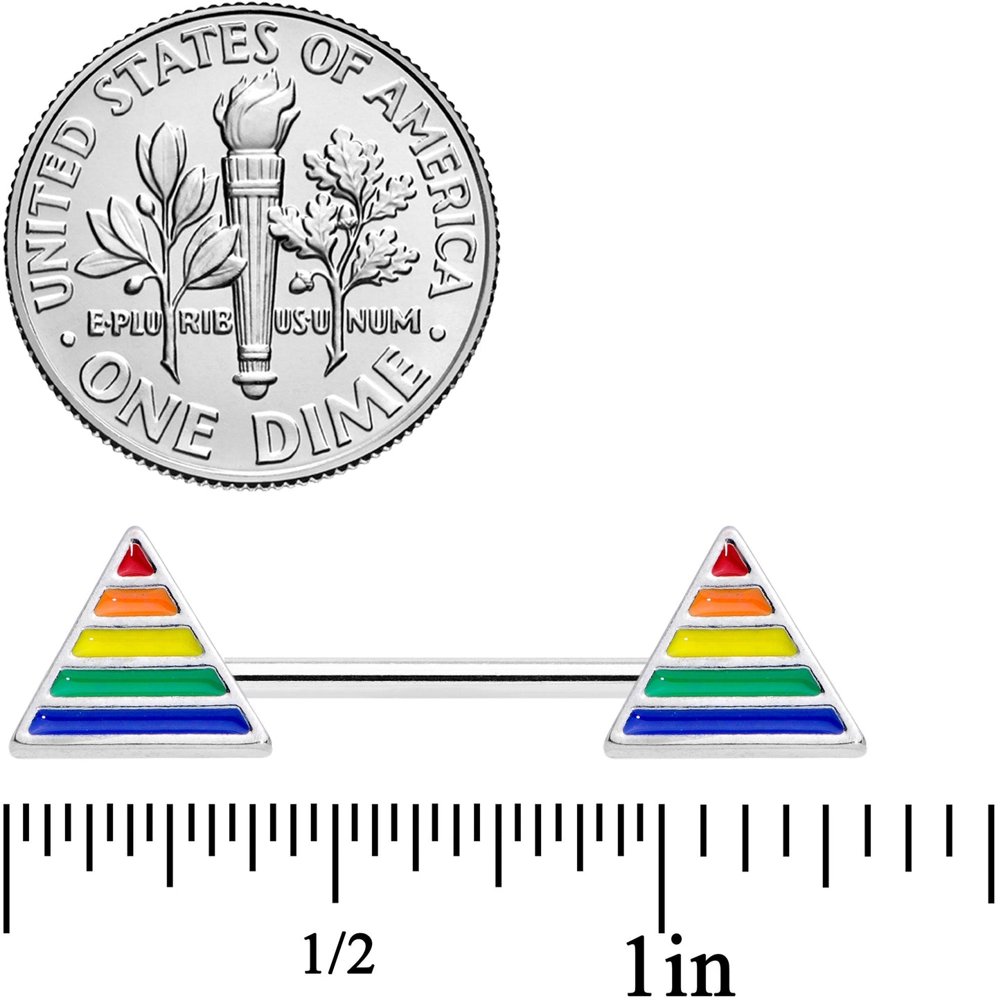 14G 9/16 Rainbow Pride Triangle Barbell Nipple Ring Set