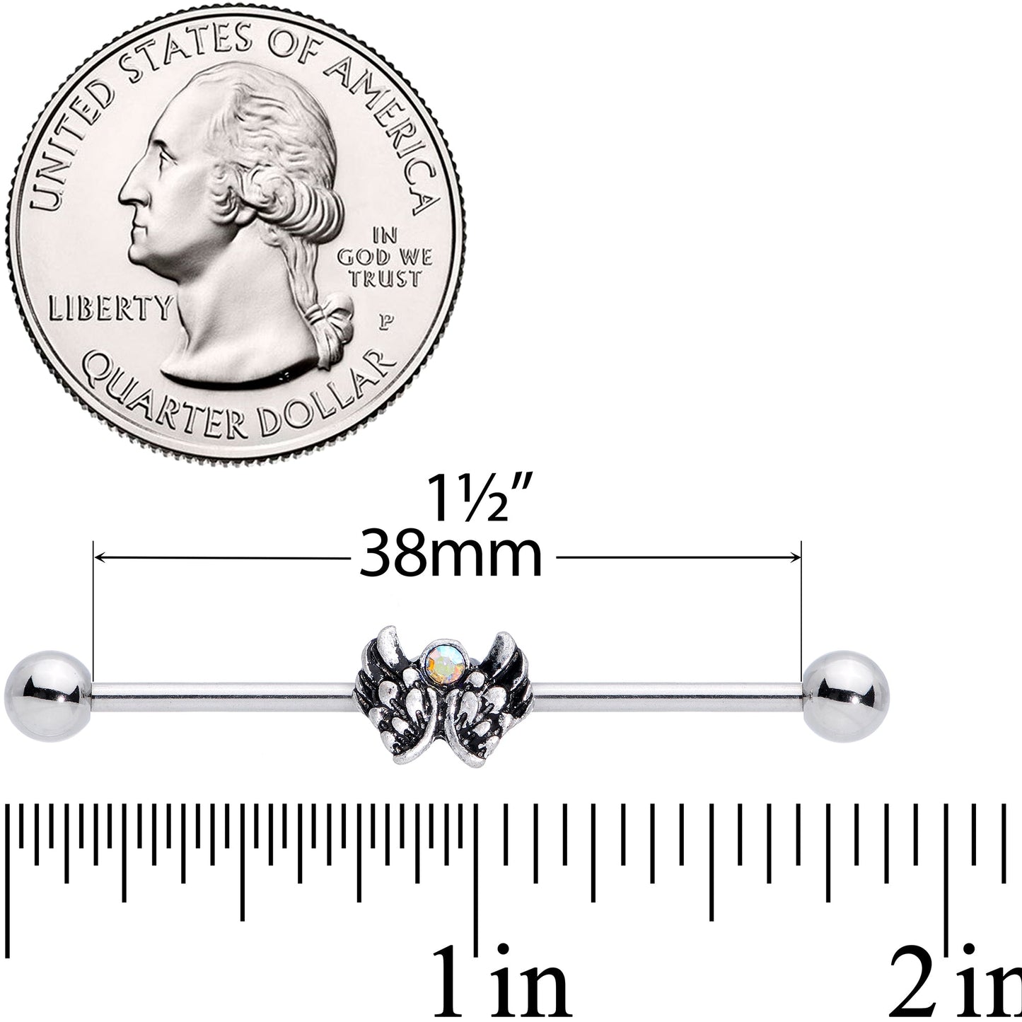 14G Aurora Gem Angel Wings Christmas Industrial Barbell 38mm