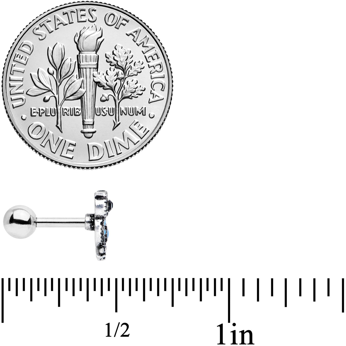 16G 1/4 Black Gem Ornate Blue Owl Cartilage Tragus Earring