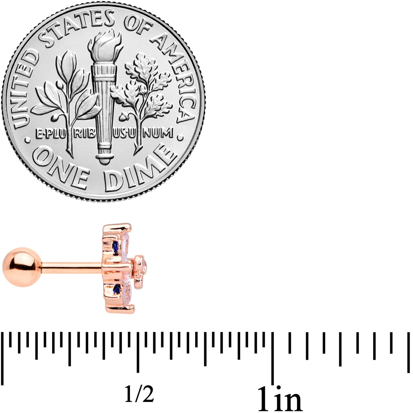 16G 1/4 Clear CZ Gem Rose Gold Tone Bow Star Cartilage Tragus