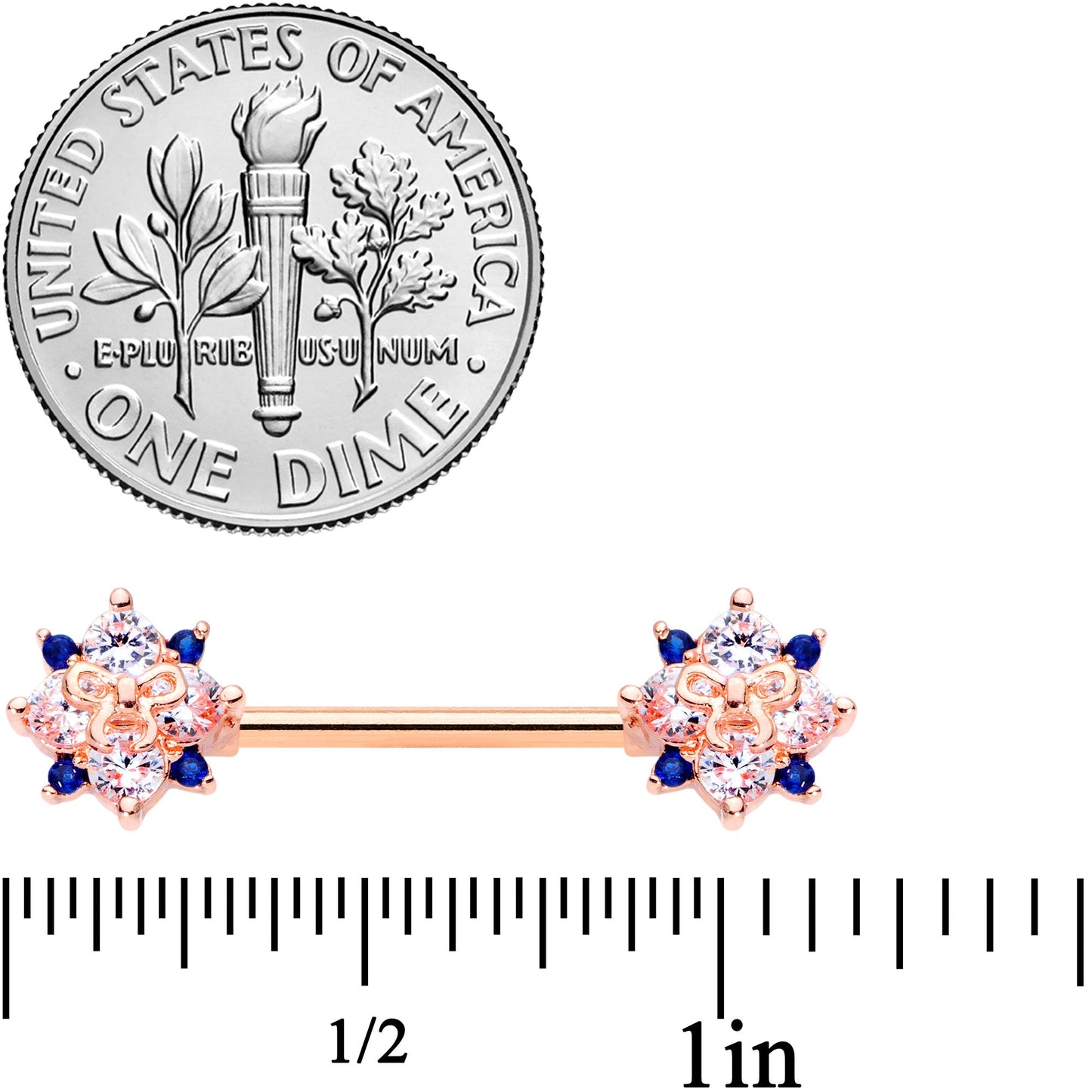 14G 9/16 Clear CZ Gem Rose Gold Tone Bow Star Barbell Nipple Set