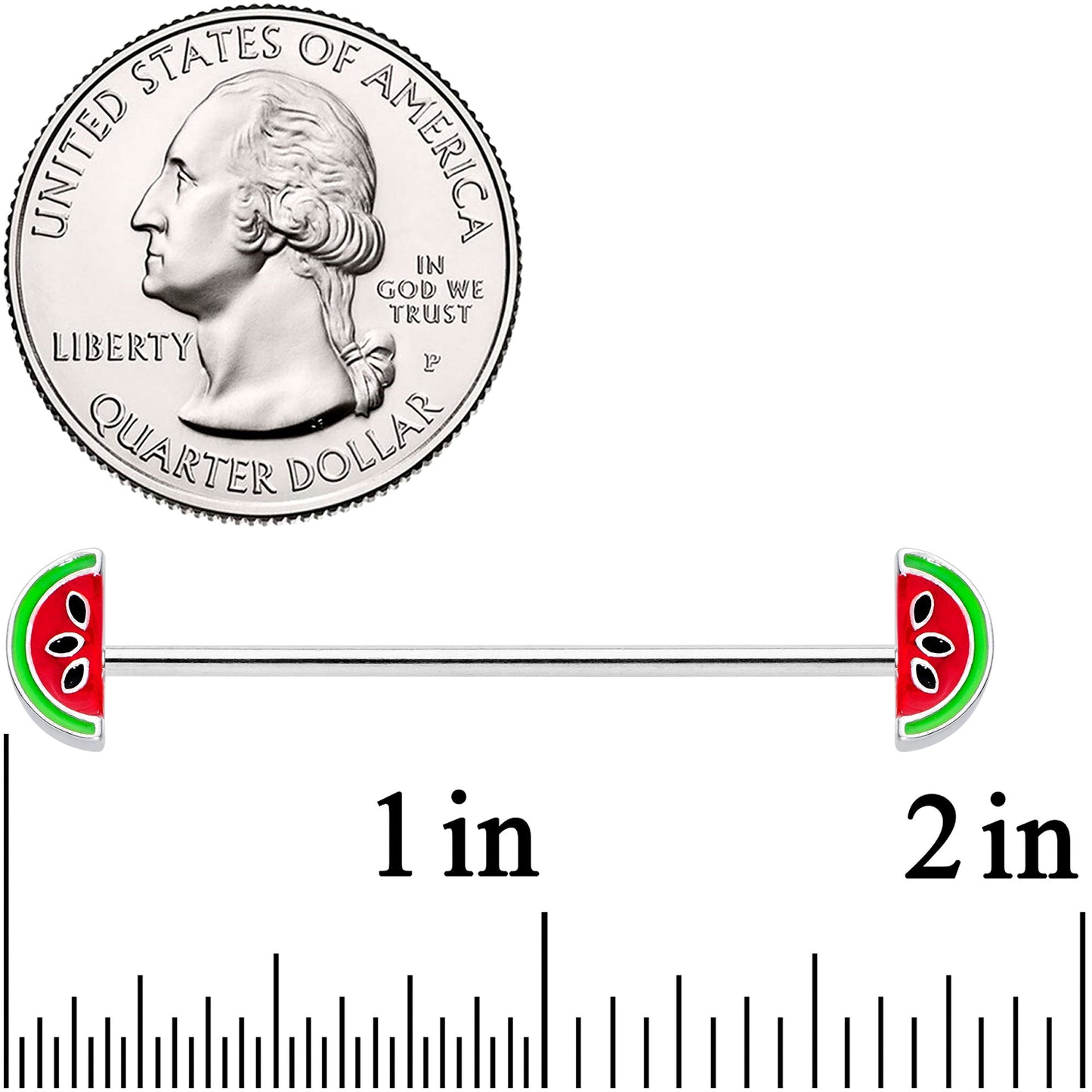 14G Red Green Juicy Watermelon Industrial Barbell 38mm