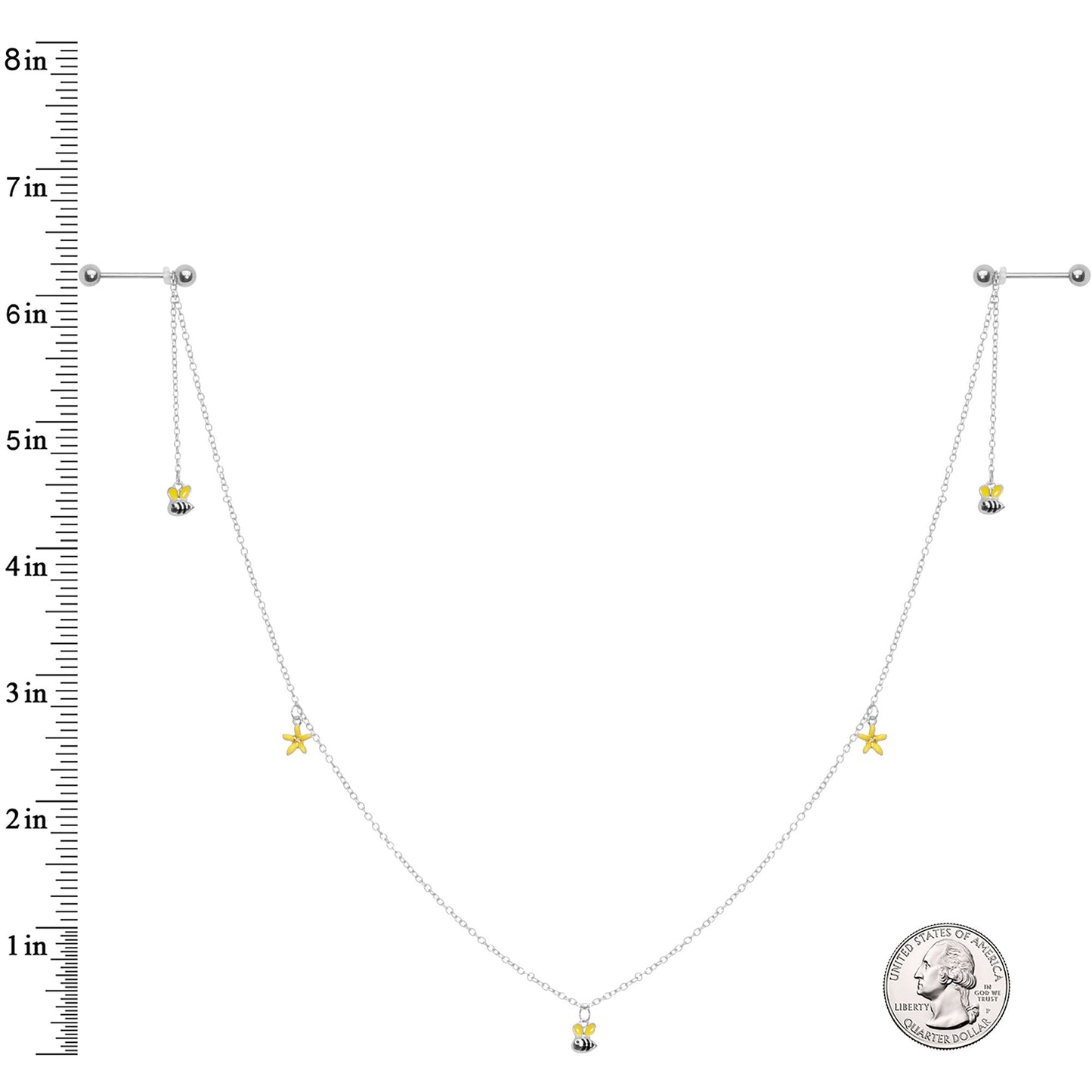 14G 9/16 Yellow Flower Bee Dangle Nipple Chain