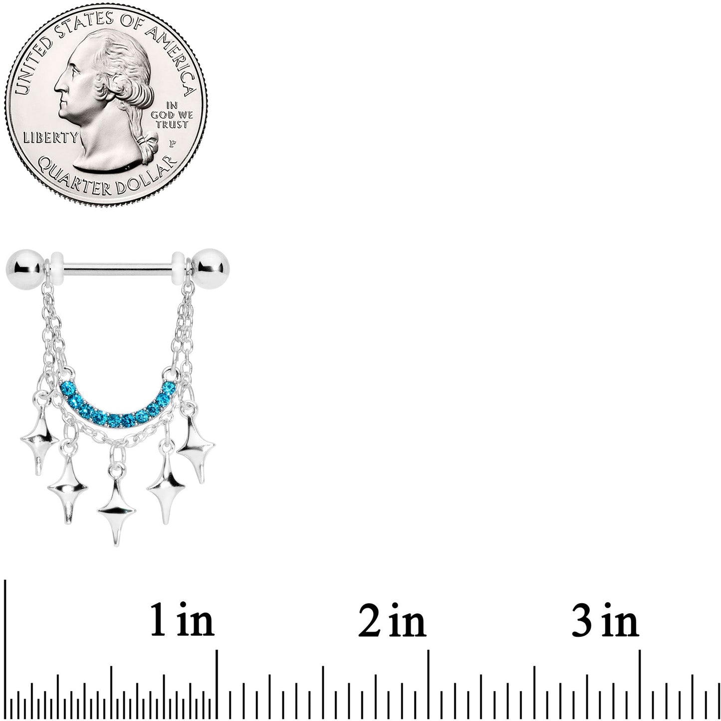 14G 9/16 Aqua Gem Drama Dangle Nipple Ring Set