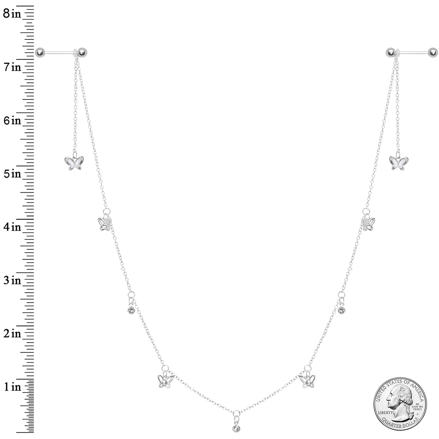 14G 9/16 Clear Gem Butterfly Dangle Nipple Chain
