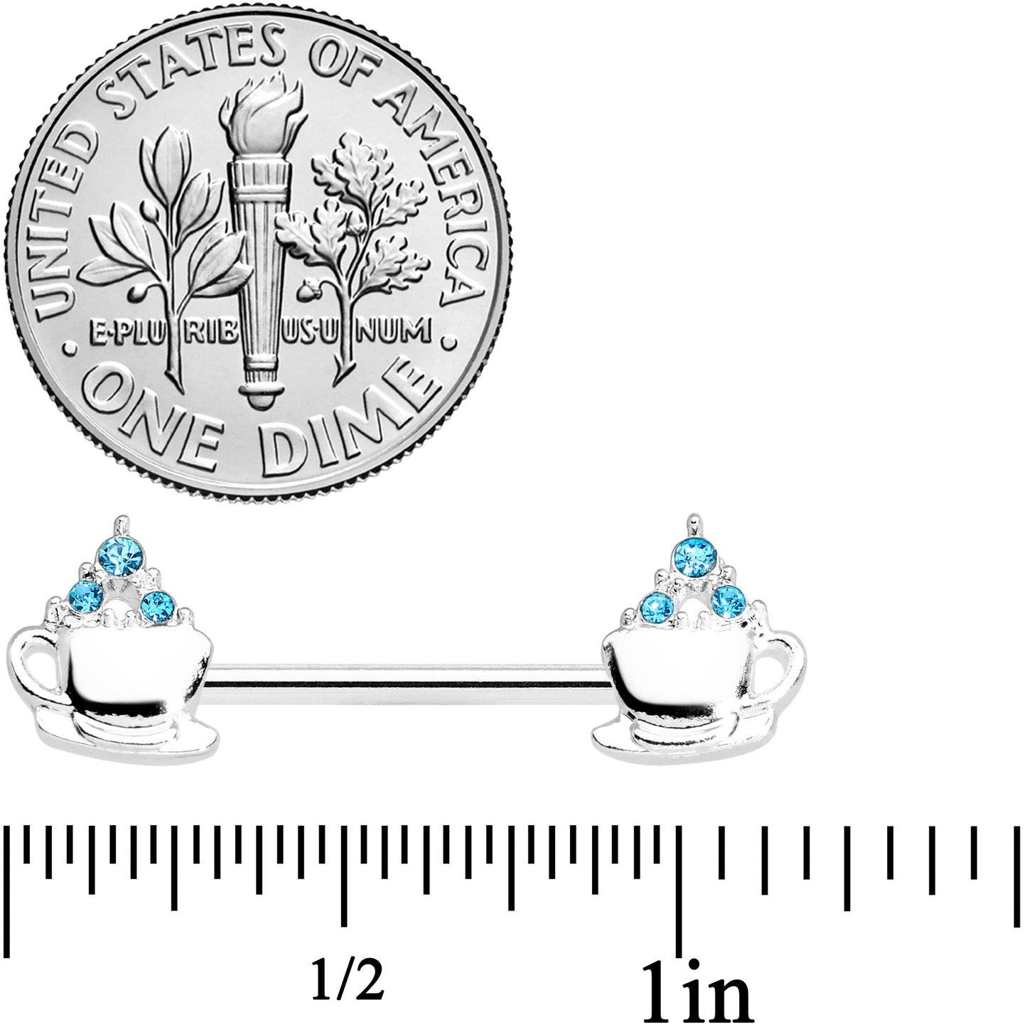 14G 9/16 Aqua Gem Hot Cocoa Barbell Nipple Ring Set